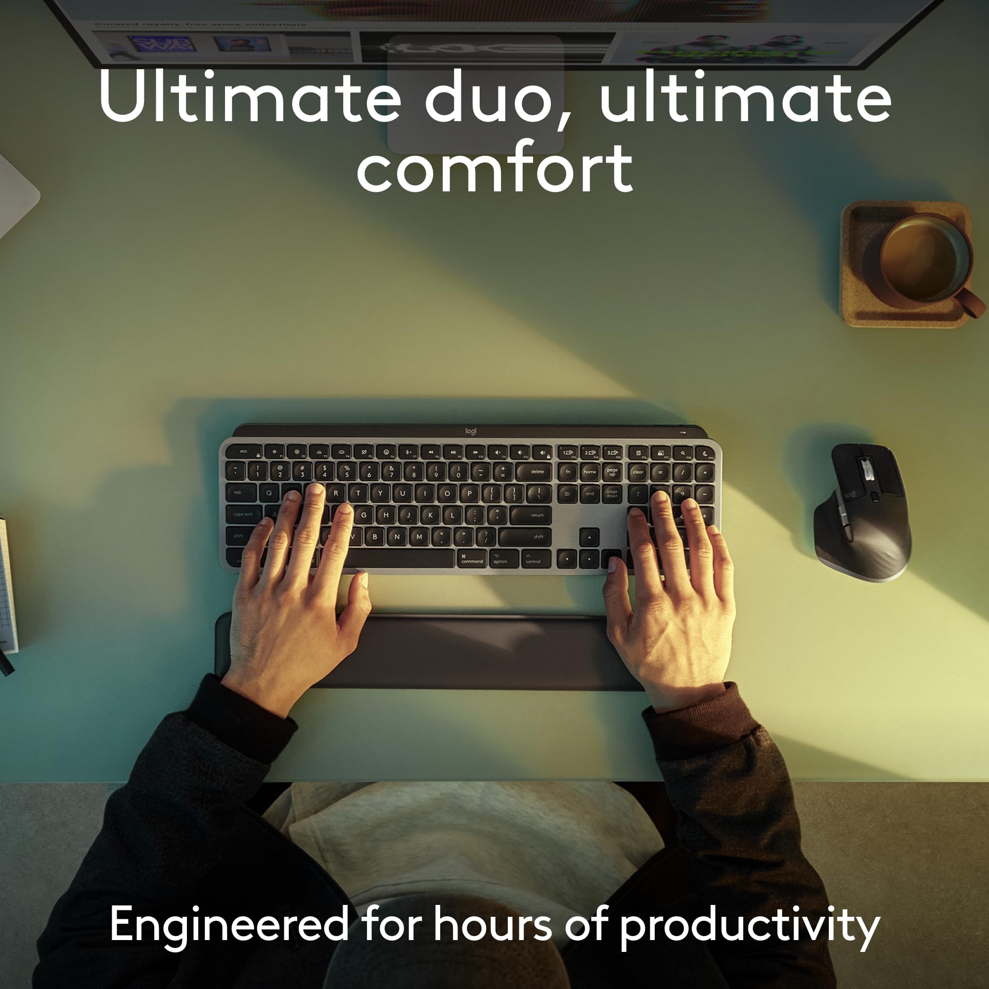 Logitech MX Keys S Combo for Mac - Wireless Keyboard & Mouse Set with Backlit Keys, Palm Rest & Fast Scroll Mouse | Bluetooth & USB-C Connectivity | Compatible with MacBook Pro, MacBook Air, iMac & iPad (Space Gray) | Perfect for Home Office, Remote Work & Creative Professionals