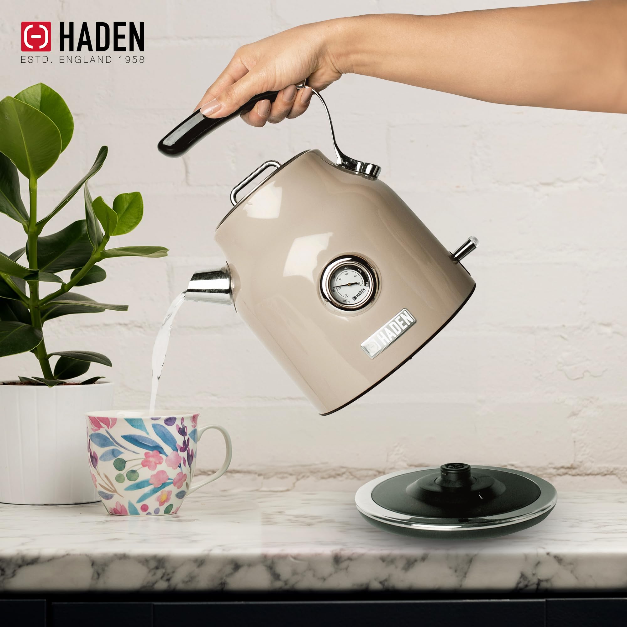 Haden Dorset 2 Slice Wide Slot Stainless Steel Toaster with 1.7L Electric Kettle Set - 360° Swivel Base, Putty & Chrome Finish | Perfect for Breakfast, Office, Dorm Room & Small Kitchens