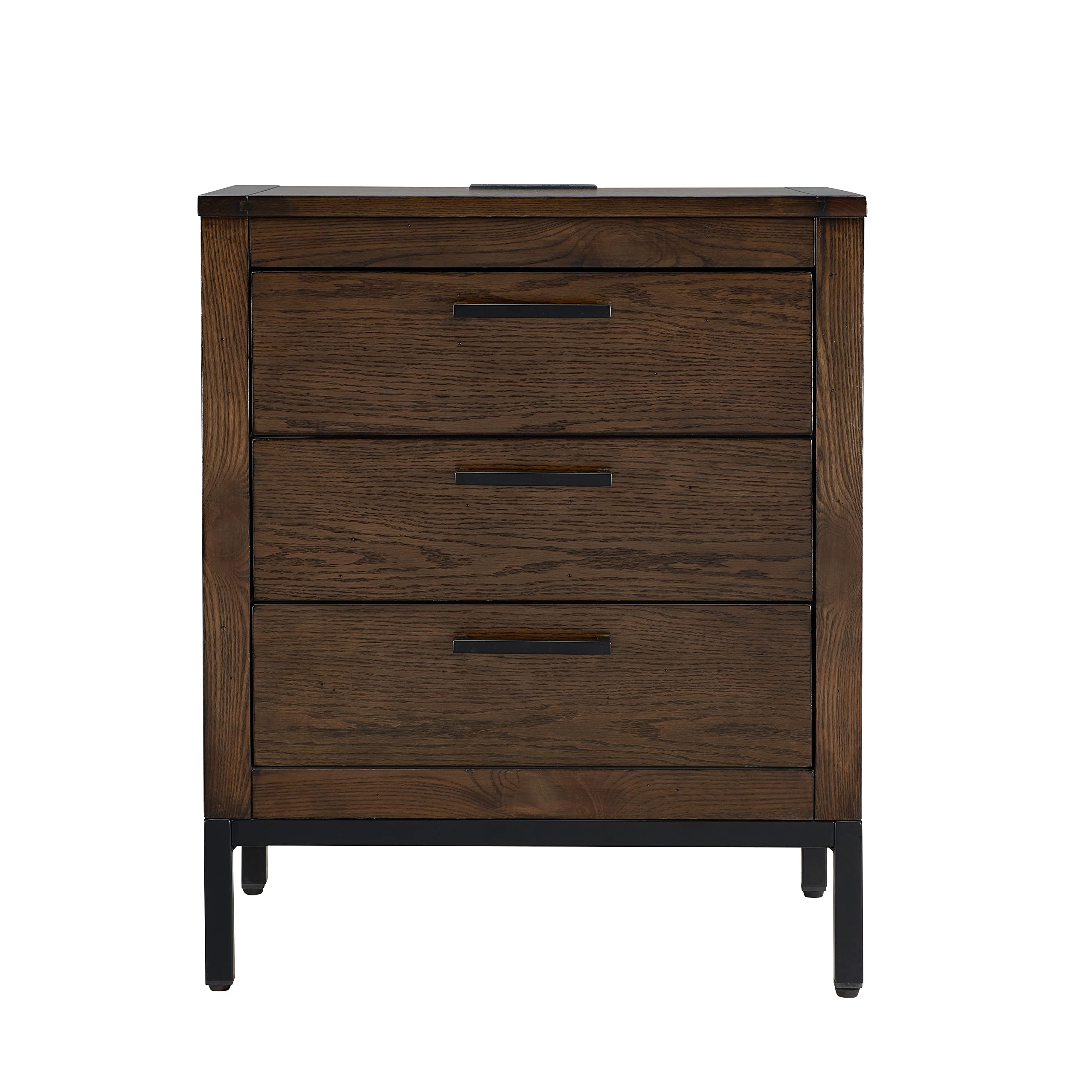 Rustic Modern Nightstand with Drawer & USB-C Fast Charging - Solid Wood Side Table for Bedroom, Living Room & Office - Distressed Riverstone Finish - Perfect for Charging Devices, Storing Essentials & Adding Farmhouse Style to Your Space