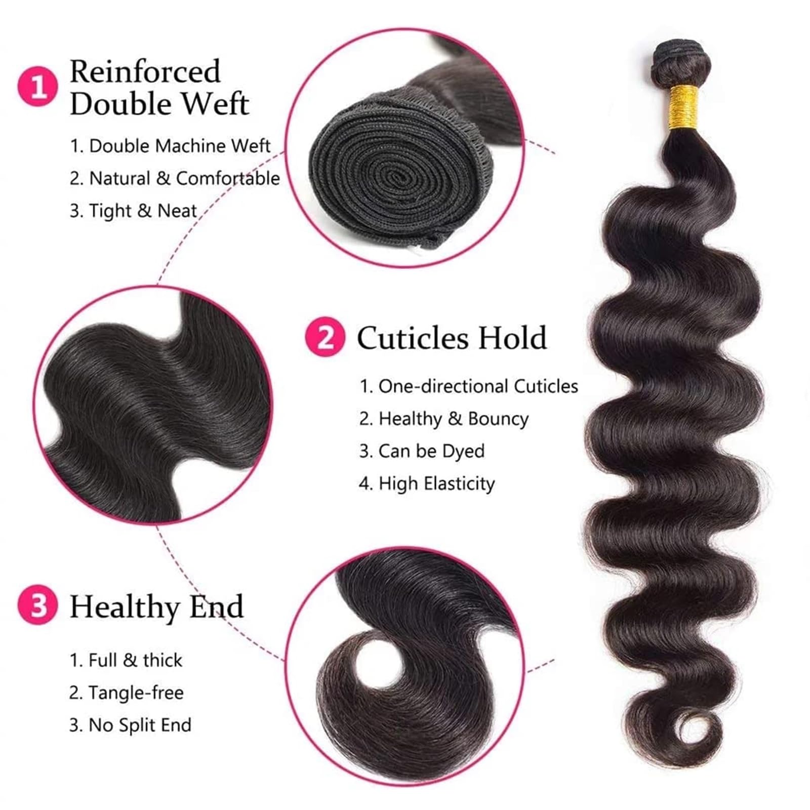 Brazilian Body Wave Human Hair Bundles - 3 Bundles 24 26 28 Inch Mixed Length - 100% Unprocessed Virgin Hair Weave - Natural Black Hair Extensions for Styling & Volume - Perfect for Daily Wear, Parties & Special Occasions