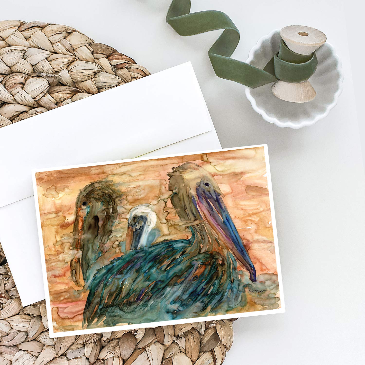 Abstract Pelican Greeting Cards & Envelopes - Pack of 8 Blank A7 Note Cards (5x7 Inches) | Whimsical Beach Theme Stationery for Thank You Notes, Birthday Wishes & Special Occasions