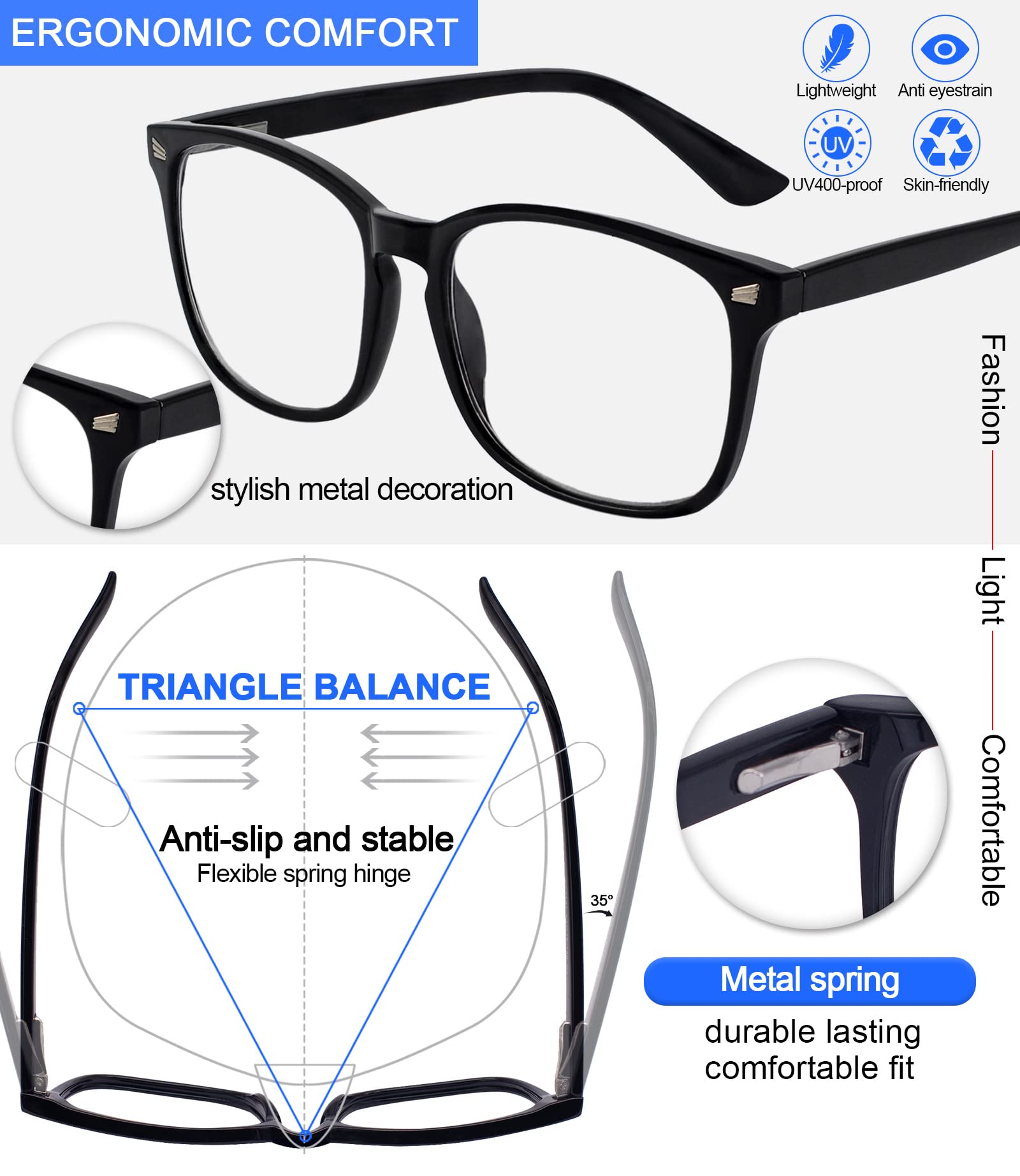 Blue Light Blocking Reading Glasses for Women - MARE AZZURO Computer Readers with Anti-Glare Lenses (1.75 Strength, Black) - Perfect for Office Work, Screen Time & Digital Eye Strain Relief