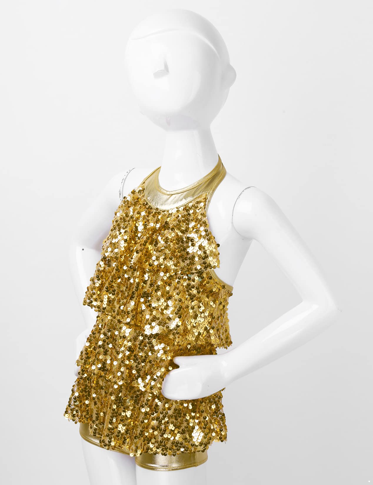 Sparkly Sequined Dance Dress for Girls - Jazz Latin Salsa Rumba Performance Leotard Costume (Gold, Size 8 Years) | Perfect for Dance Recitals, Competitions & Special Occasions