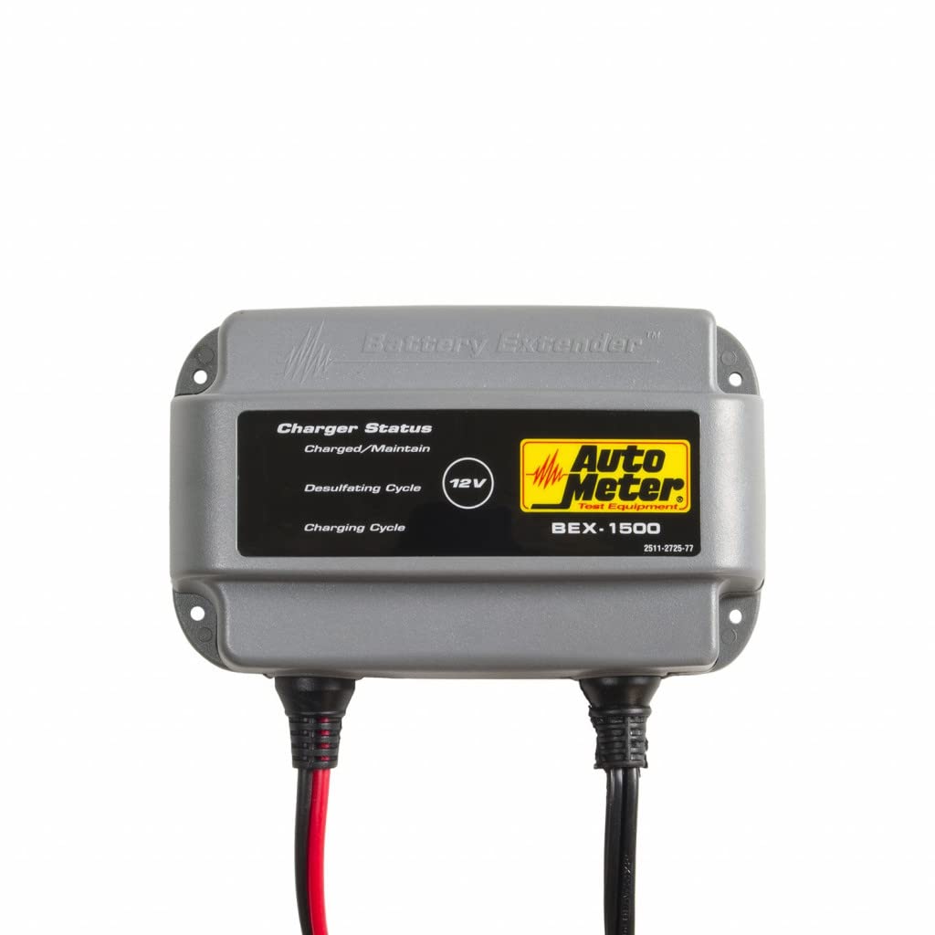 AutoMeter 12V 1.5A Smart Battery Charger and Maintainer - Trickle Charger for Car, Motorcycle, Boat, RV & Lawn Mower - Automatic Charging with Overcharge Protection