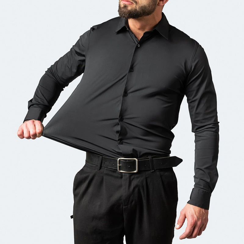 Men's Black Stretch Dress Shirt - Slim Fit Long Sleeve Formal & Casual Button Down Shirt DS1027 | Perfect for Office Wear, Business Meetings, Weddings & Night Out