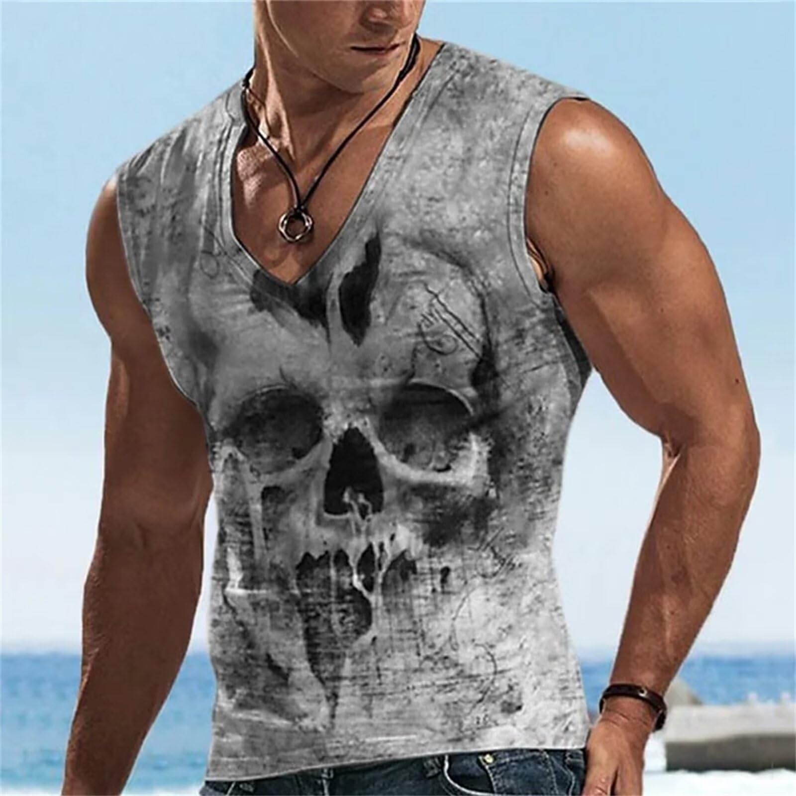 YIBIMOTTO Men's Workout Tank Tops - Breathable Sleeveless Muscle Shirts for Gym, Running & Beach | V-Neck Athletic Undershirts with Cool Graphic Designs | Perfect for Summer Sports, Fitness & Casual Wear