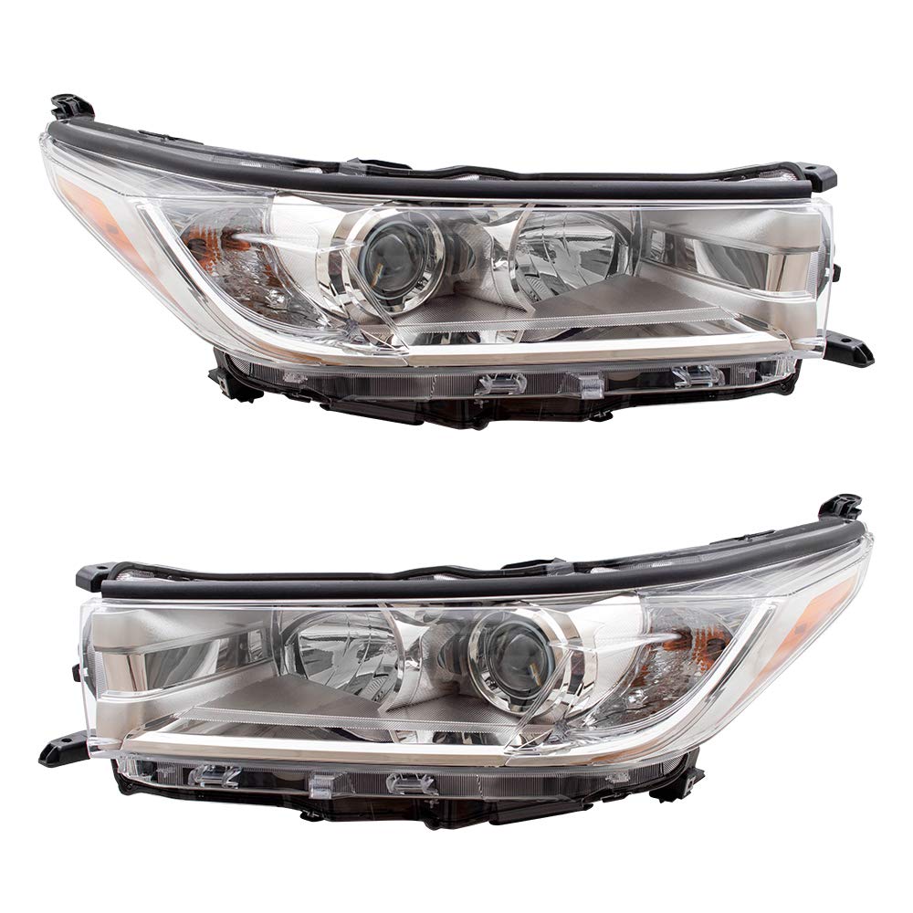 Brock Replacement Pair Halogen Headlights Smoked Chrome Accent for 2017-2019 Toyota Highlander - Upgrade Your Night Driving Safety & Style