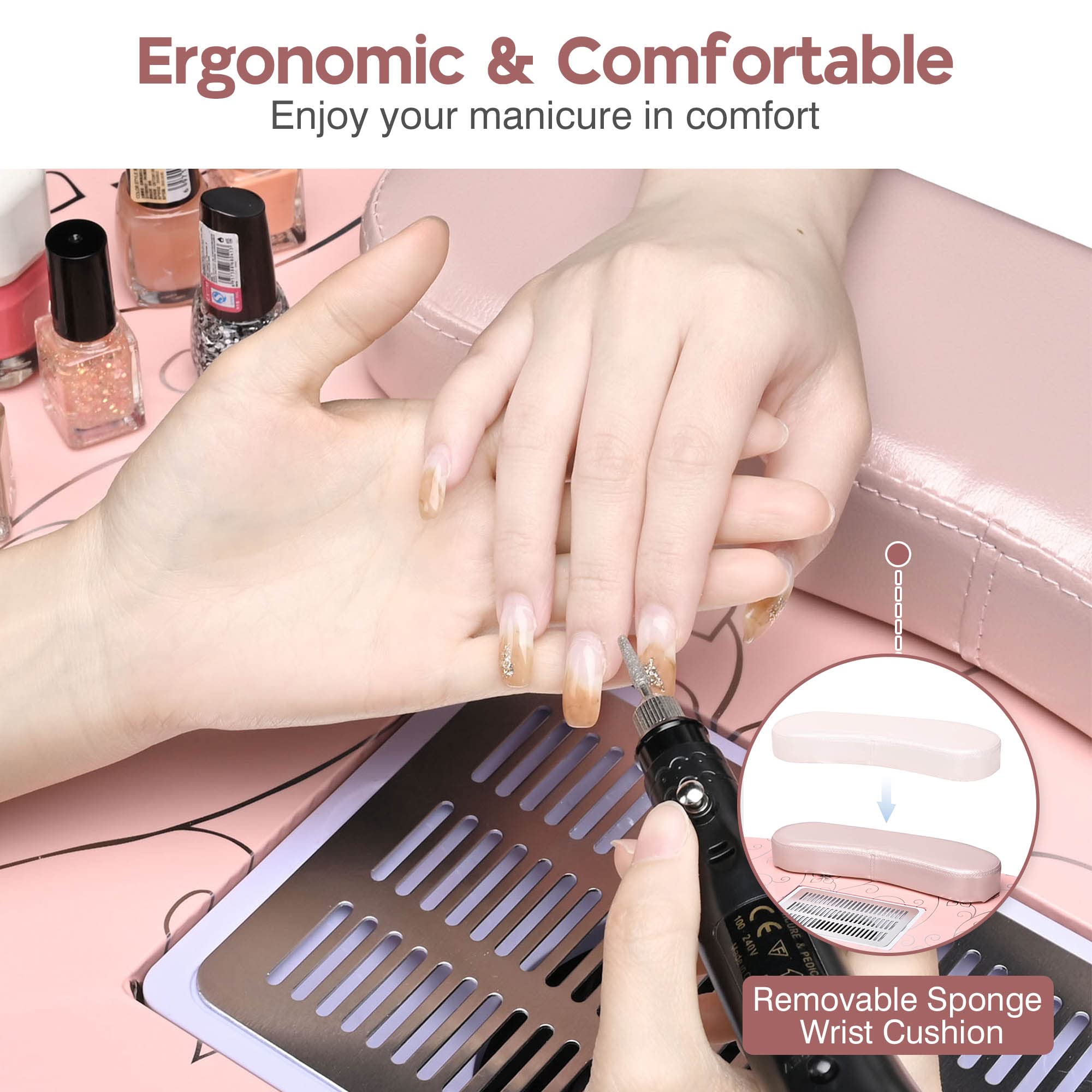 BYOOTIQUE 4-in-1 Rolling Makeup Case with Folding Manicure Table - Mermaid Pink | Portable Beauty Station for Salon Professionals & Home Use | Perfect for Nail Artists, Makeup Artists & Mobile Beauty Services