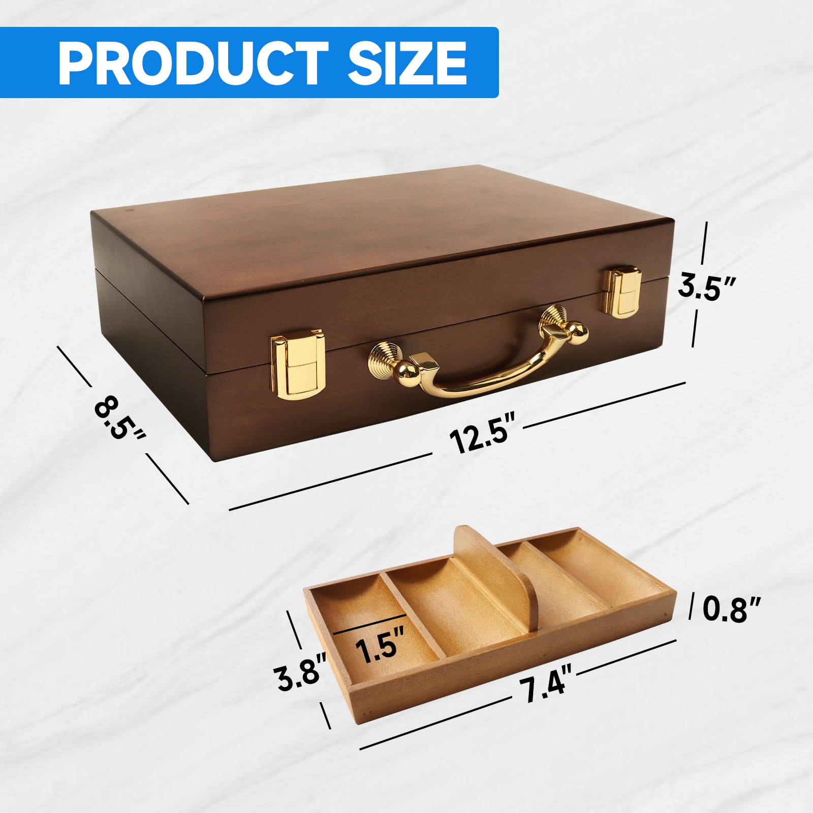 Premium Wooden Poker Chip Case with 3 Chip Trays - Casino Grade 300-Capacity Poker Chip Holder in Walnut Finish | Perfect for Home Poker Games, Casino Nights & Professional Tournaments