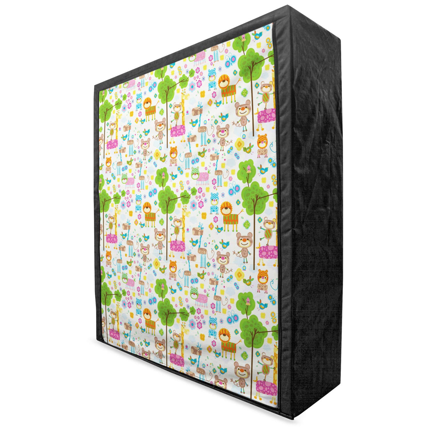 Ambesonne Zoo Portable Fabric Wardrobe - Happy Jungle Animals Giraffe Monkey Butterfly Print - 59