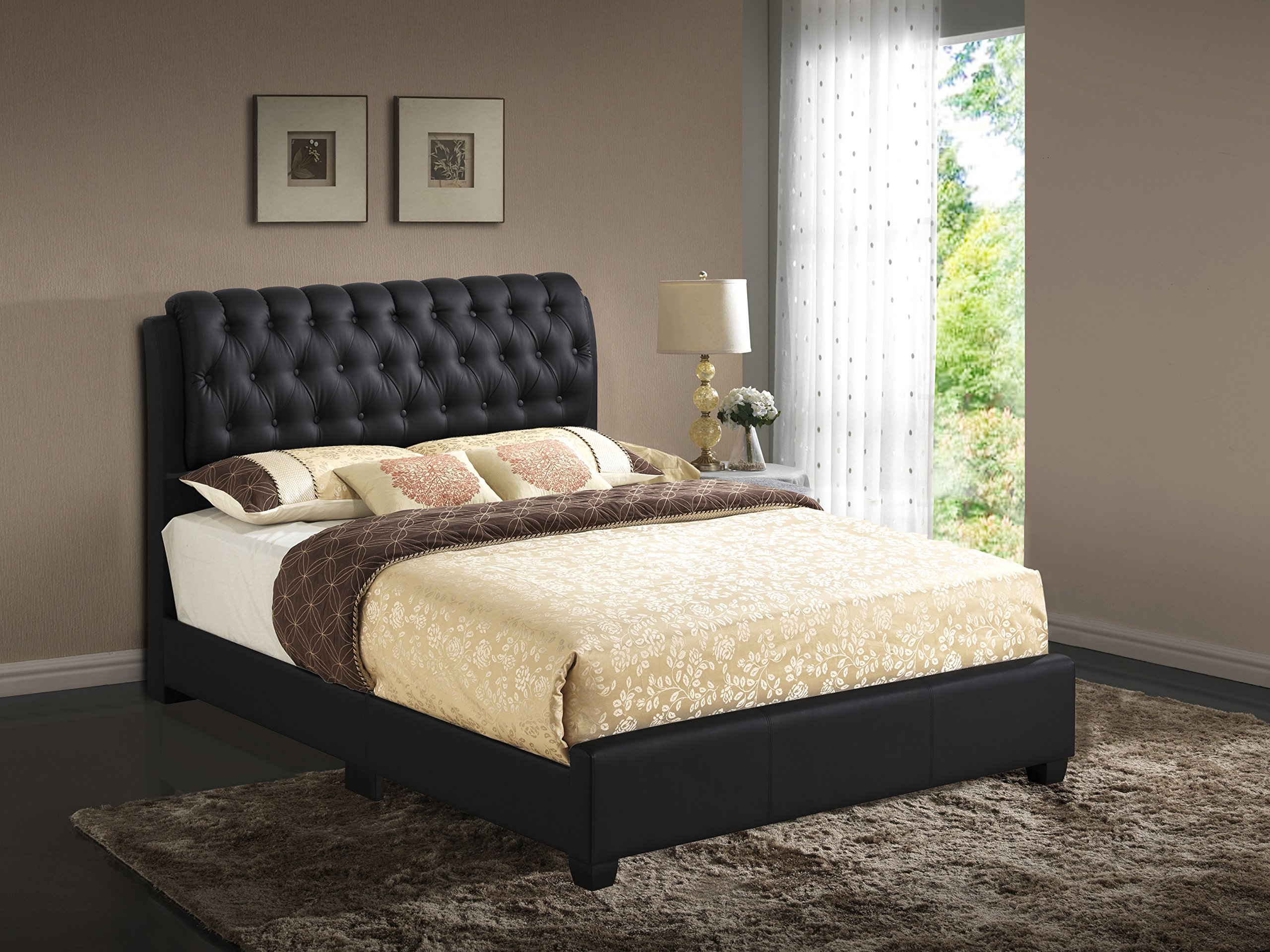 Glory Furniture Full Size Sleigh Bed Frame in Black - 2-Piece Set for Master Bedroom or Guest Room Decor