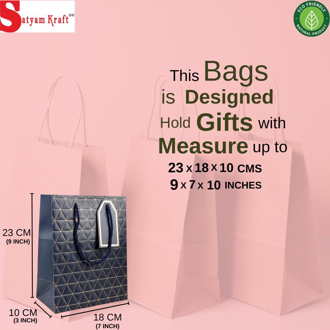 Golden Stripe Gift Bags 6-Pack with Handles - Perfect for Weddings, Christmas & Birthday Gifts