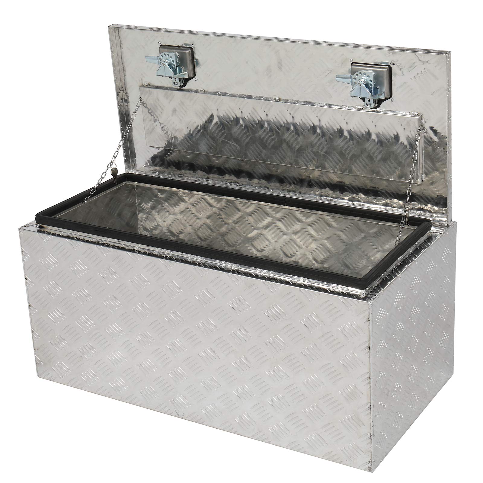 TRIBLE SIX 36 Inch Aluminum Truck Tool Box - Underbody Storage for Pickup Trucks & Trailers - Heavy Duty Silver Toolbox with 2 Keys - Perfect for Construction, Farming & Off-Road Work