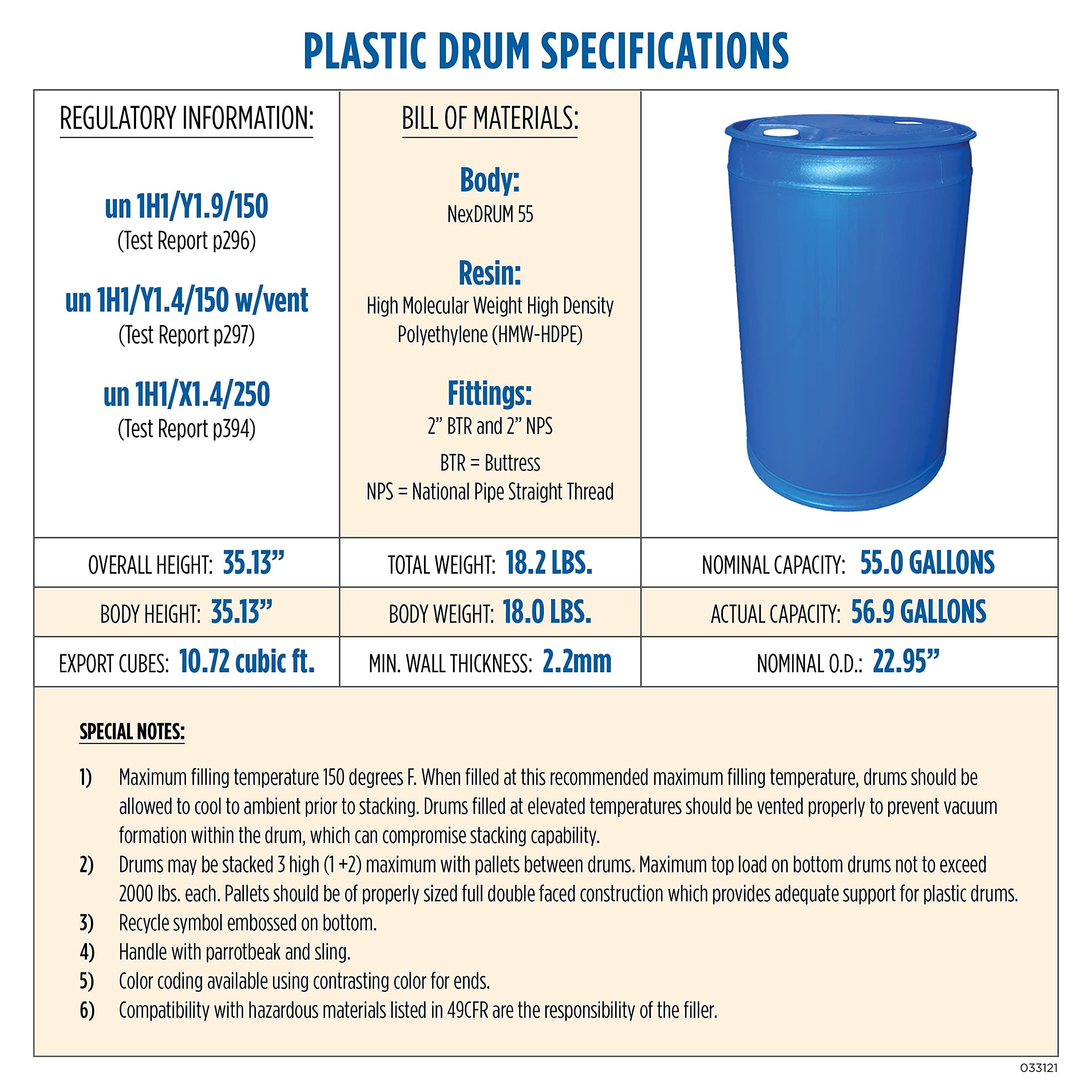 Augason Farms 55-Gallon BPA-Free Water Storage Barrel - Emergency Water Supply for Disaster Preparedness & Outdoor Adventures