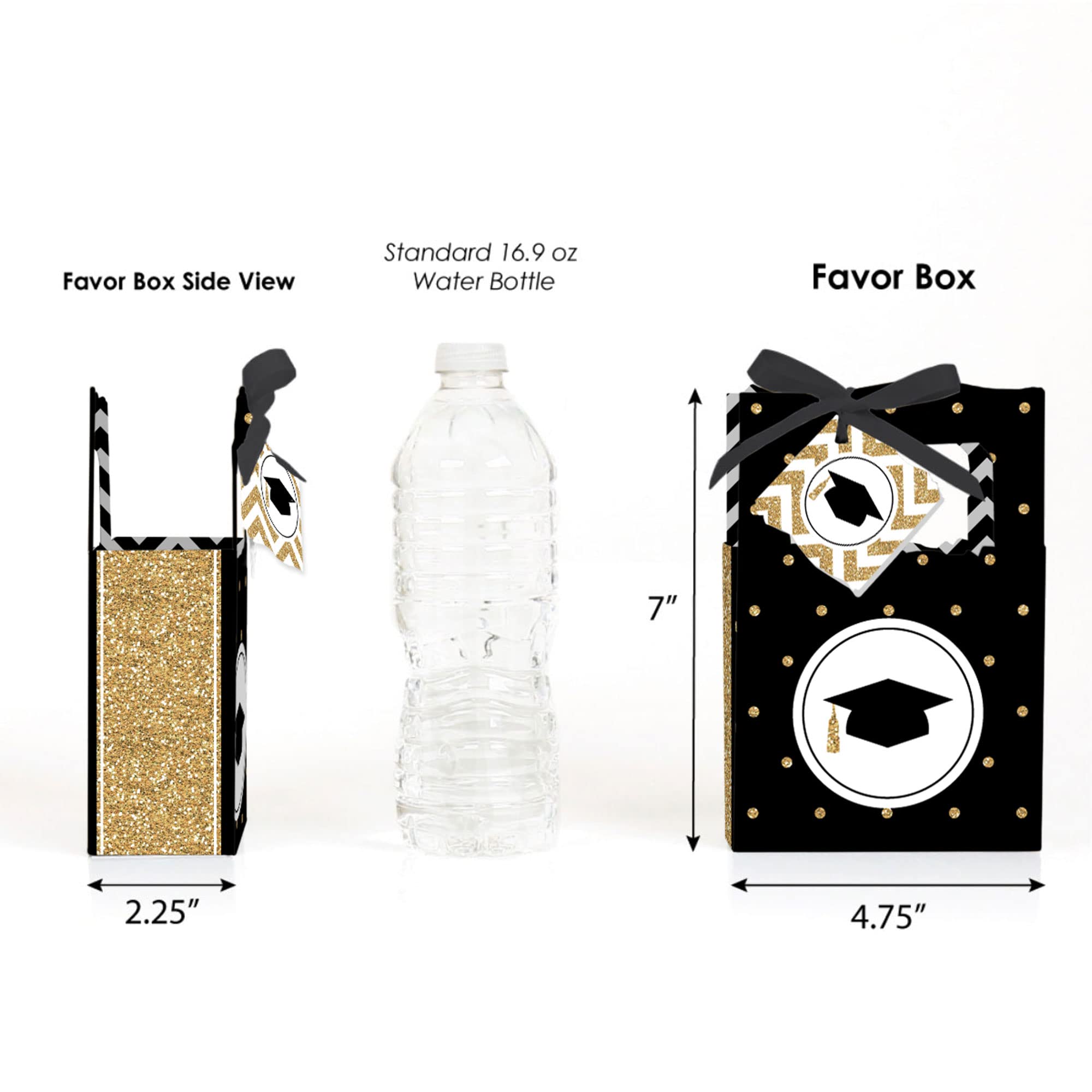 Big Dot of Happiness Gold Tassel Graduation Party Favor Boxes - Set of 12 Elegant Decorations for Graduation Ceremonies, School Events & Celebration Gifts