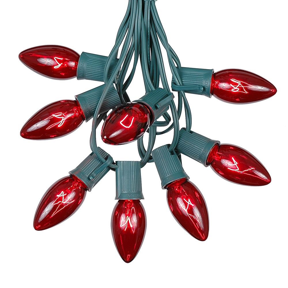 25 Foot C9 Twinkle Christmas String Lights - Outdoor Waterproof Patio Lights with 25 Bulbs (Red & Green Wire) - Perfect for Holiday Decorations, Garden Parties, and Backyard Events