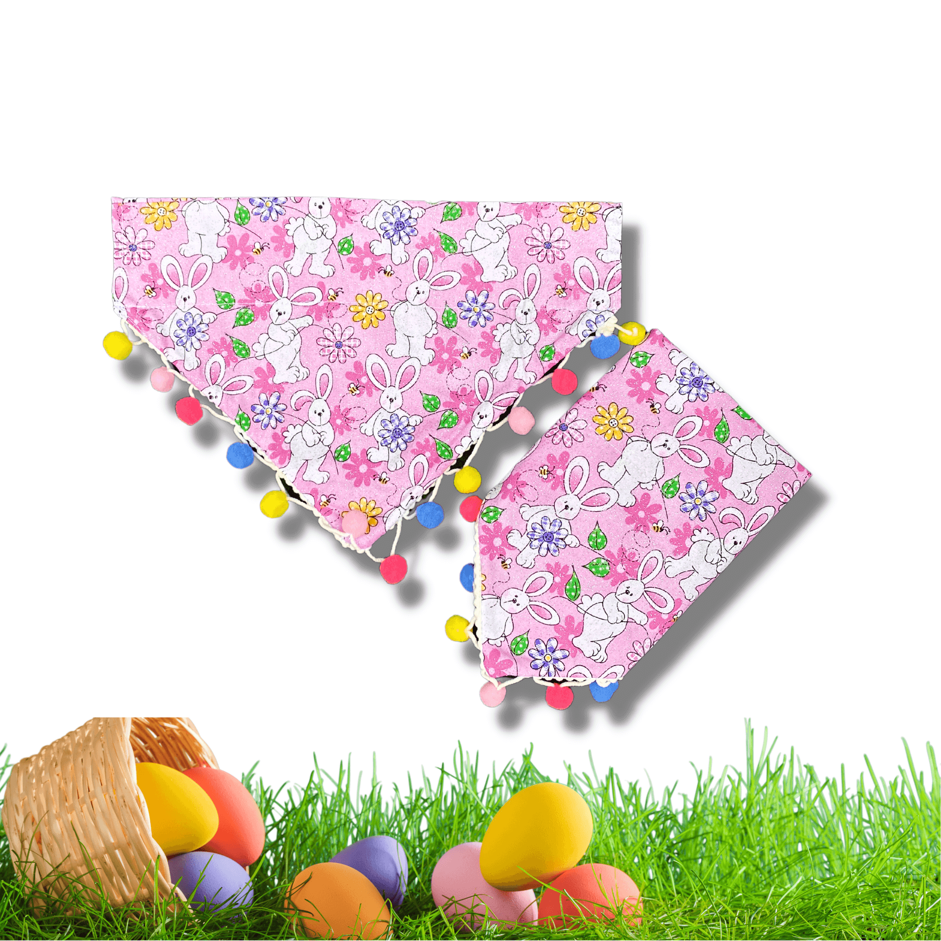 Reversible Dog Bandana with Flower Bunny and Pom Pom - Cute Pet Accessory for Small & Medium Dogs - Perfect for Walks, Photos & Special Occasions