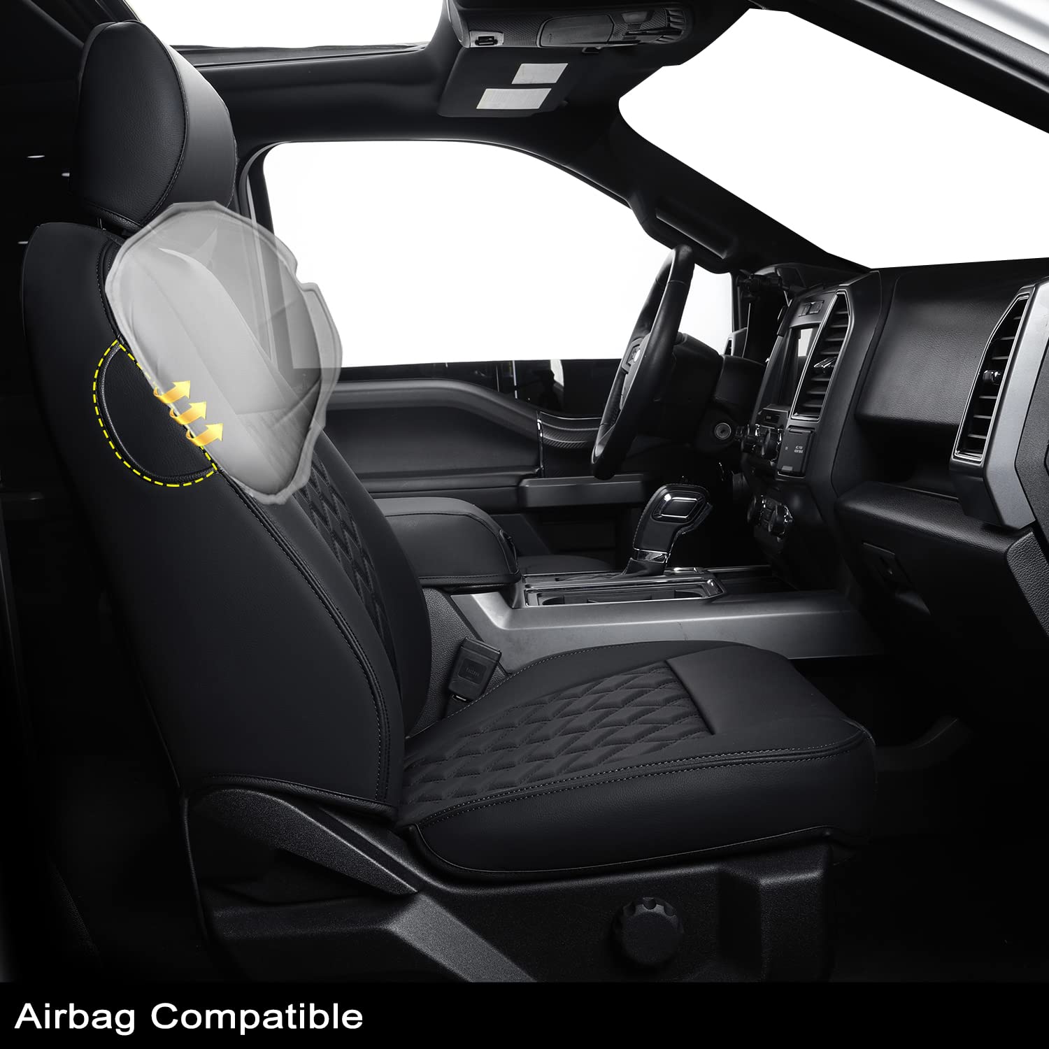 LUCKYMAN CLUB Custom Seat Covers for Ford F150 SuperCrew 2015-2025 & F250/F350 2017-2025 - Waterproof Faux Leather Full Coverage Truck Seat Protectors - Perfect for Off-Roading, Work Trucks and Daily Commuting (Black Full Set)