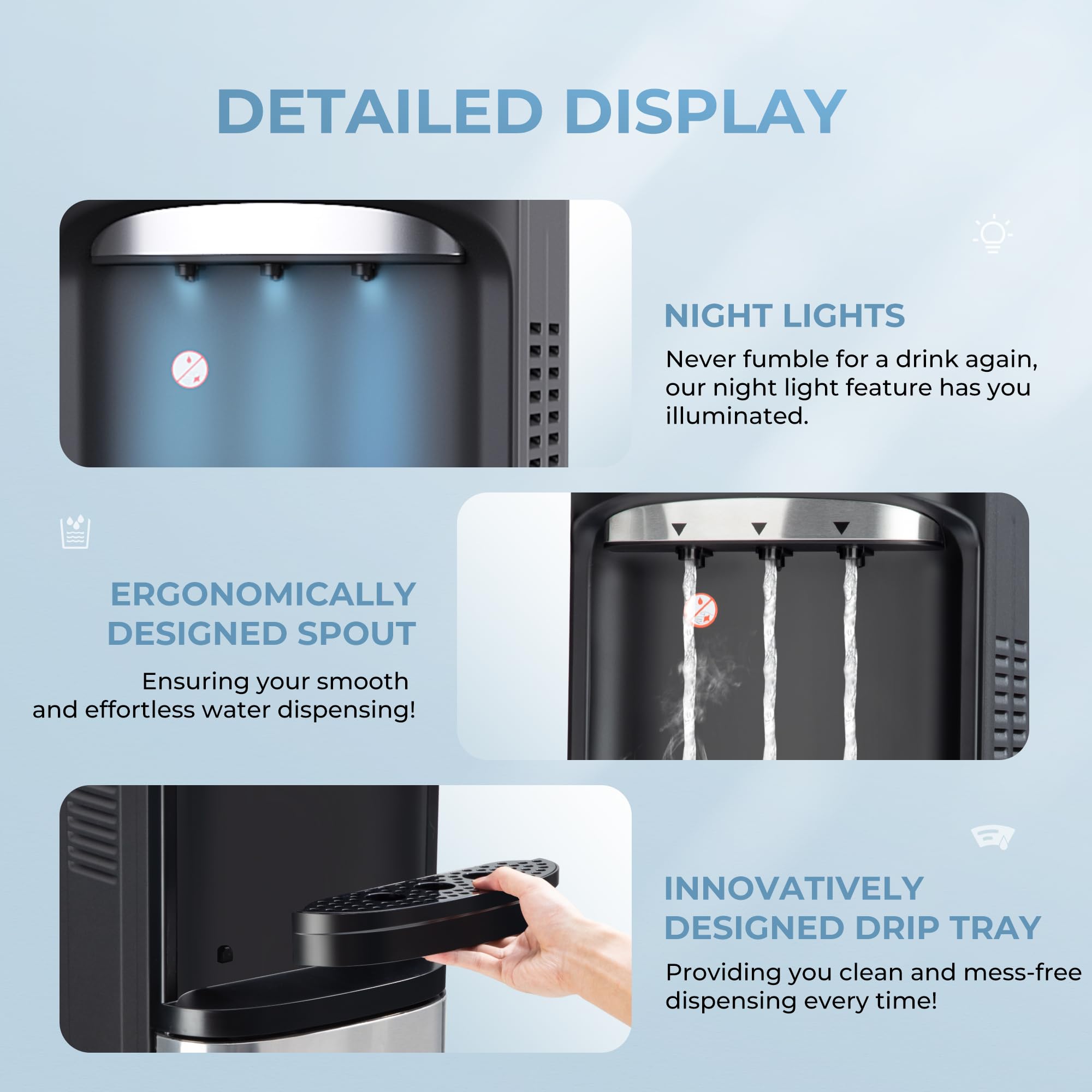 Euhomy Self-Cleaning Bottom Loading Water Cooler Dispenser with UV Sterilization - Stainless Steel 3/5 Gallon Water Dispenser for Home & Office - Perfect for Kitchen, Living Room, or Workplace Hydration