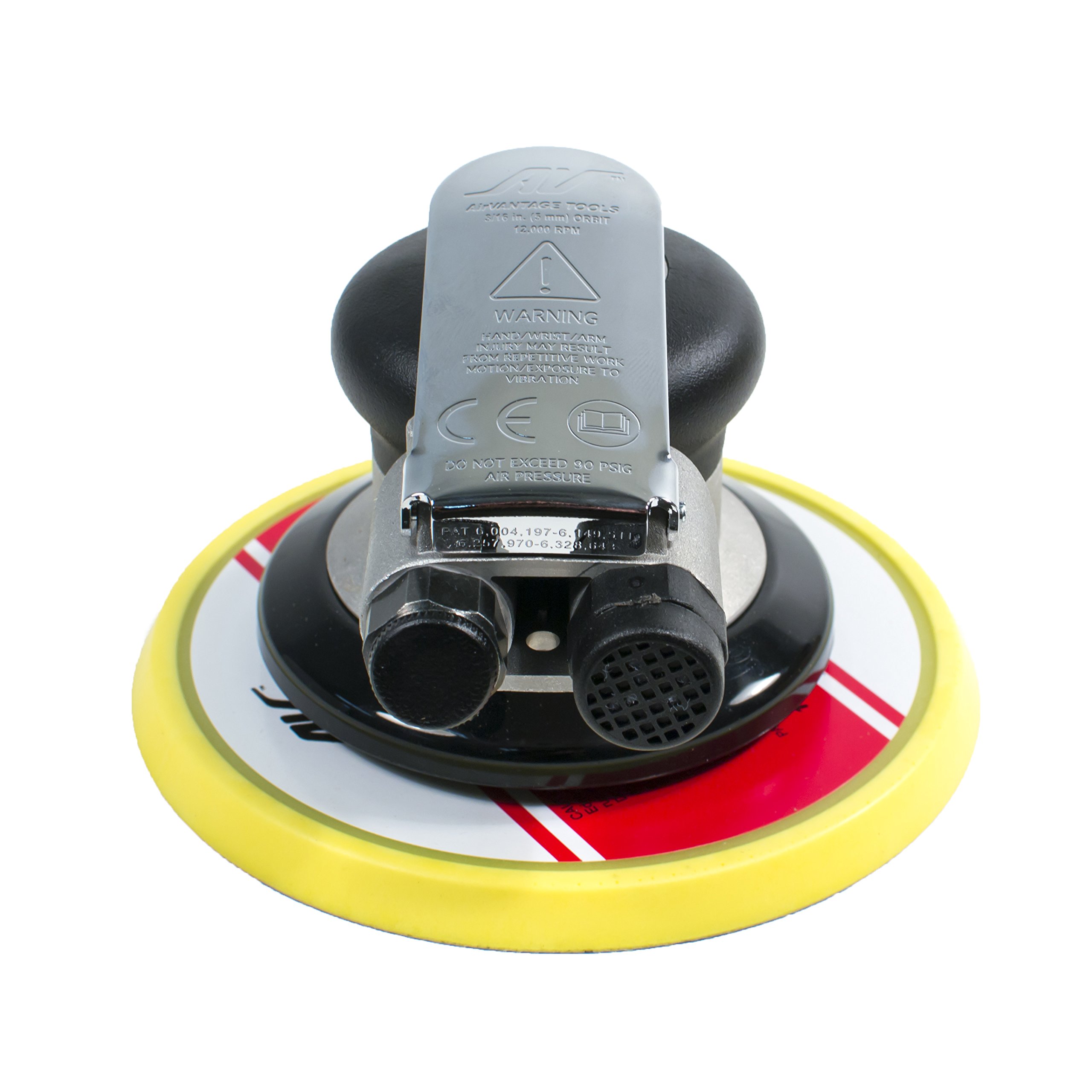 AirVANTAGE 6 Inch Random Orbital Palm Sander with PSA Vinyl Pad - 3/16 Inch Orbit for Woodworking, Auto Body Sanding & DIY Projects | Lightweight & Ergonomic Design