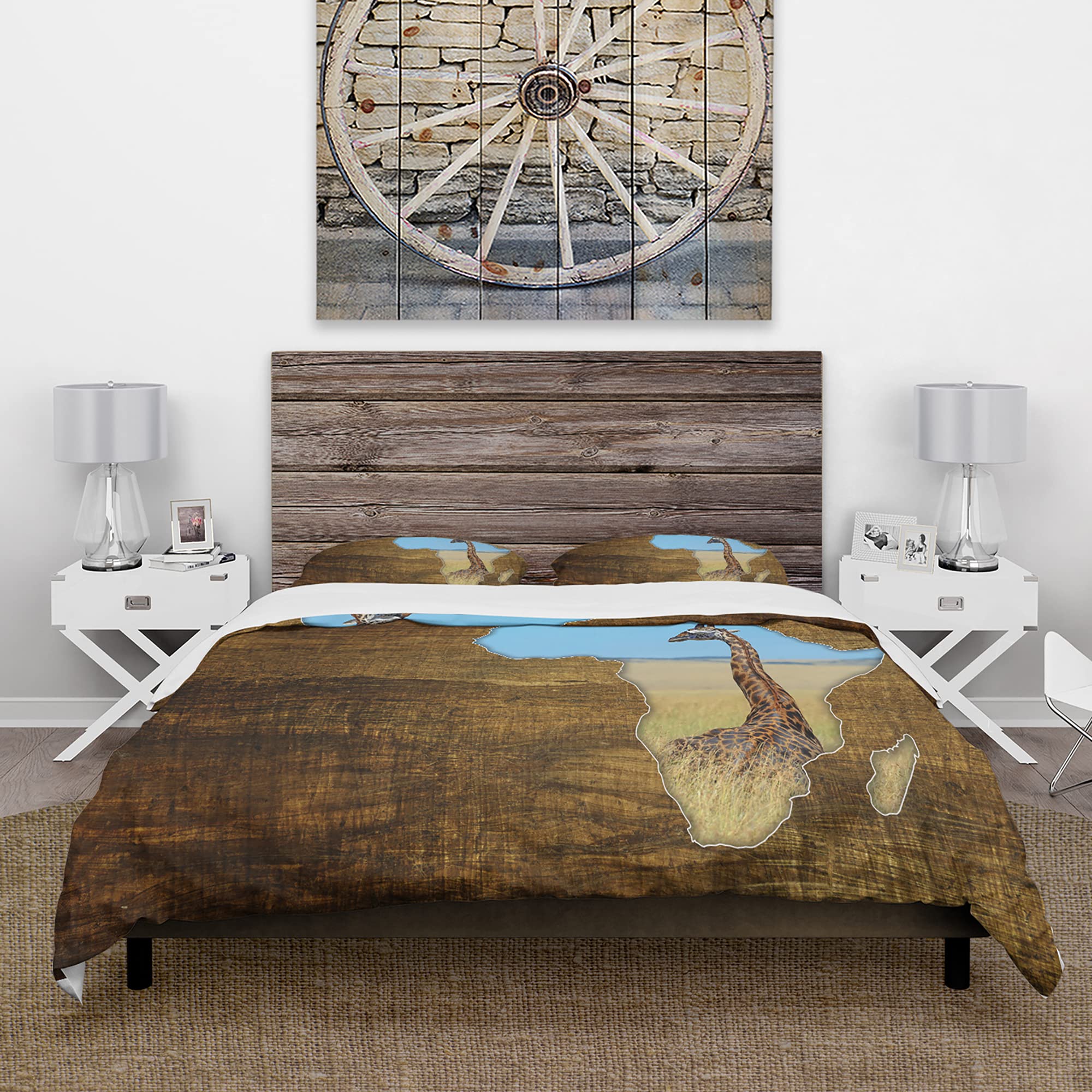 DesignQ Africa Wildlife Map Duvet Cover Set - King Size Brown Bedding Set of 3 Pieces, All Season Comfortable Global Themed Bedroom Decor | Perfect for Safari Lovers, Adventure Themed Rooms & Unique Home Decor