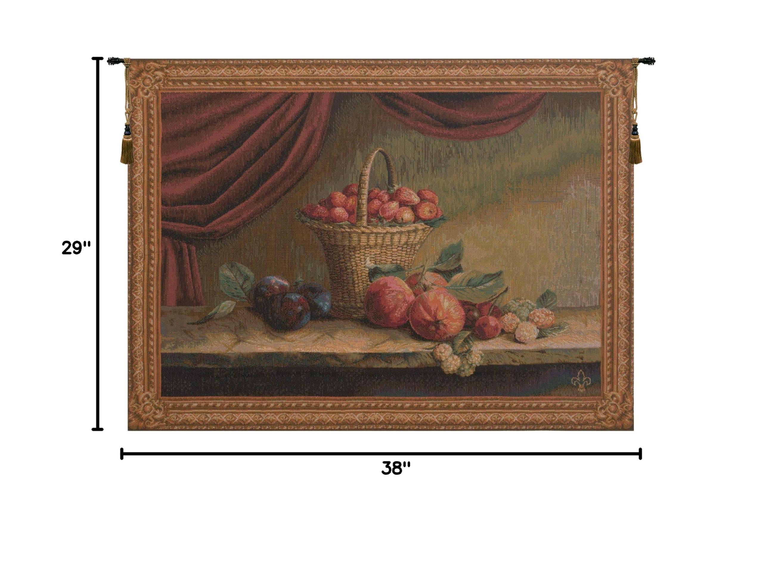 Charlotte Home Furnishings Strawberry French Tapestry Wall Hanging - 29x38 Inch Viscose Cotton Polyester Blend Wall Art for Living Room, Bedroom & Kitchen Decor | Farmhouse Style Home Decoration