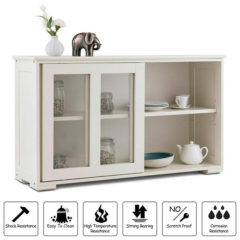 White Storage Cabinet with Glass Sliding Doors - 42