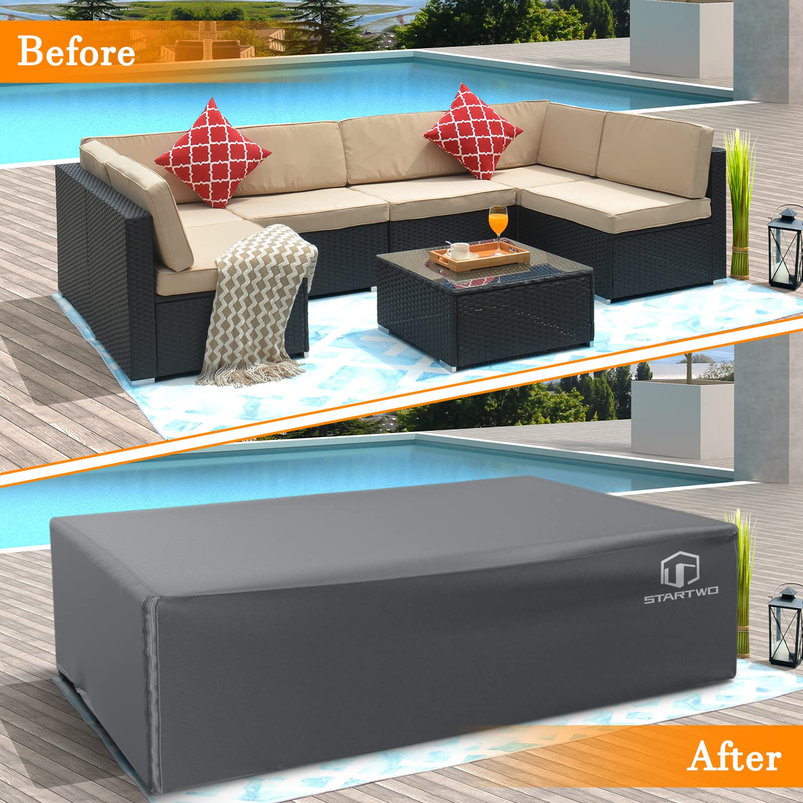 STARTWO Waterproof Patio Furniture Covers for 12-Piece Outdoor Dining Set & Sectional Sofa (126