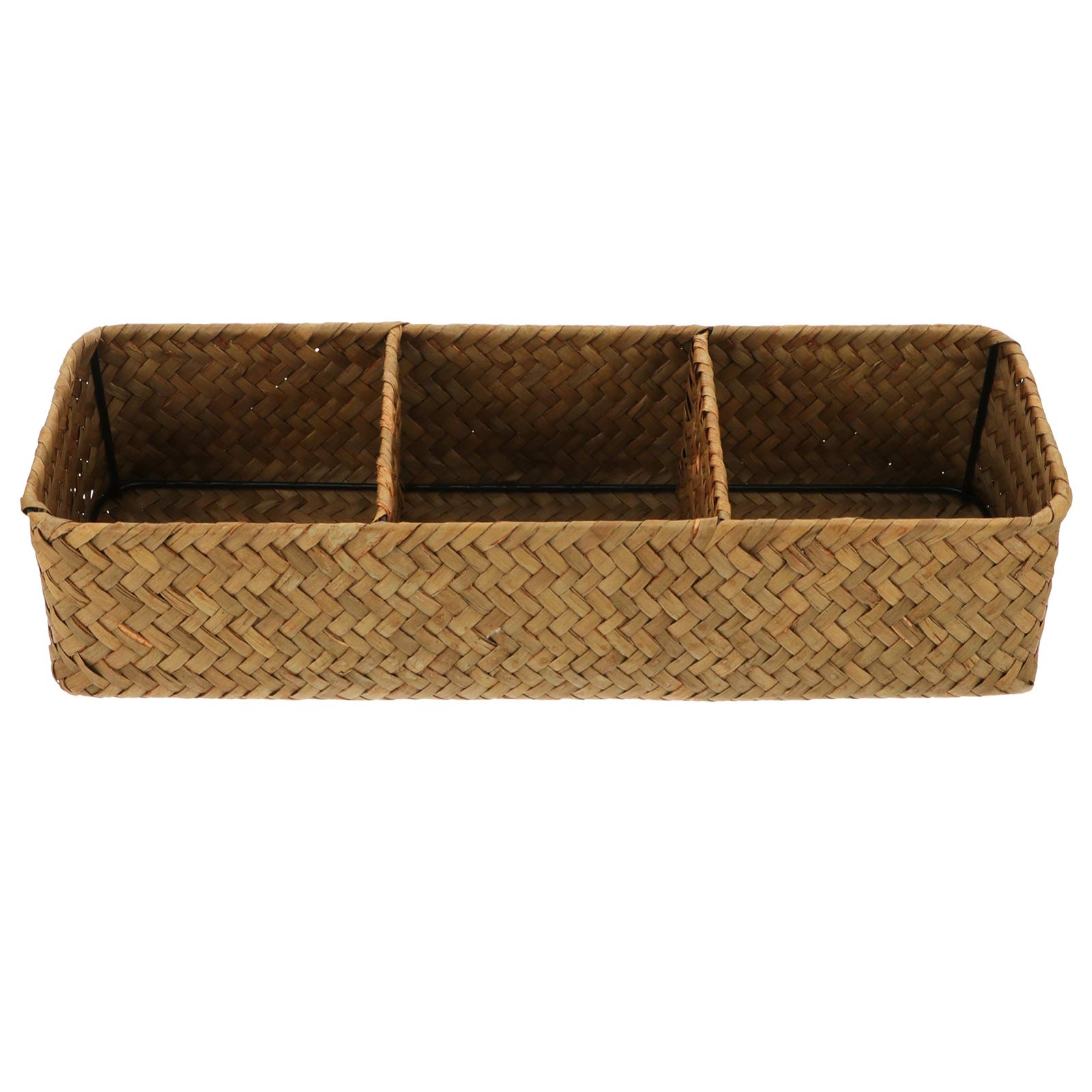 DOITOOL 3-Section Wicker Makeup Organizer Basket - Handwoven Water Hyacinth Storage for Bathroom, Closet & Drawer - Rustic Desk Tray & Shelf Decor (Yellow) - Perfect for Vanity Organization & Home Decor