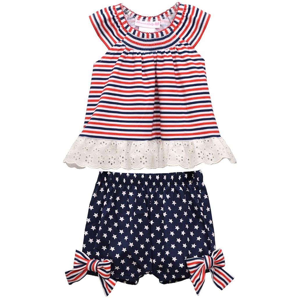 Bonnie Jean Girls' 4th of July Patriotic Shorts Outfit Set - Red White & Blue Summer Casual Wear for Independence Day Celebrations, BBQs & Fireworks
