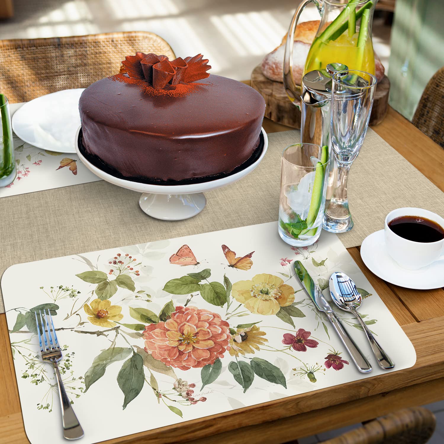 CounterArt Blessed by Nature 4-Pack Reversible Plastic Placemats – BPA Free, PVC Free, Easy-Clean, Flexible & Durable – Made in USA (Multicolor) – Perfect for Dining Tables, Kitchen Countertops & Outdoor Picnics