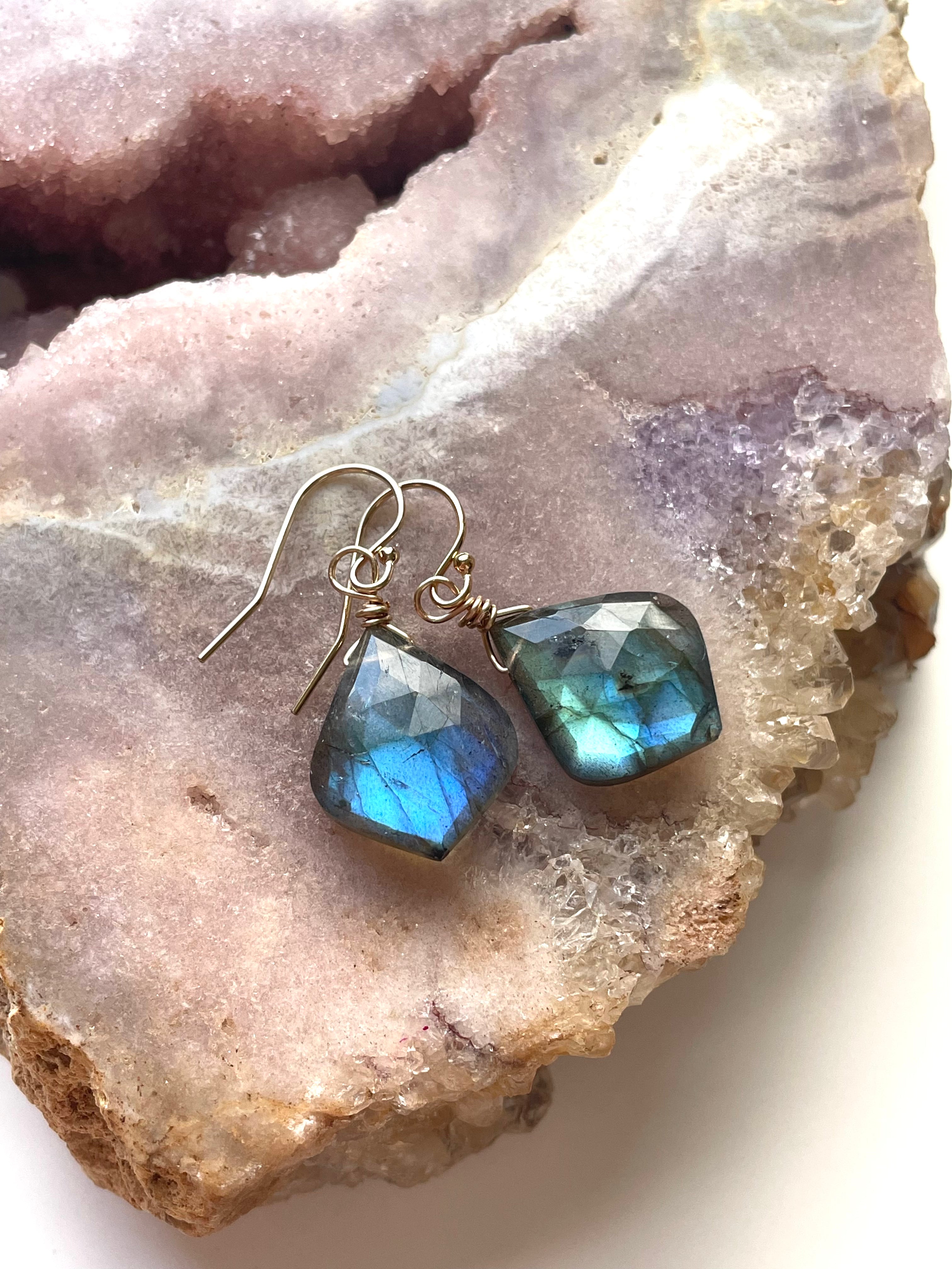 Labradorite Dangle Earrings for Women - Gold & Silver Boho Drop Earrings - Perfect for Bridal, Wedding, Boho Chic & Everyday Wear