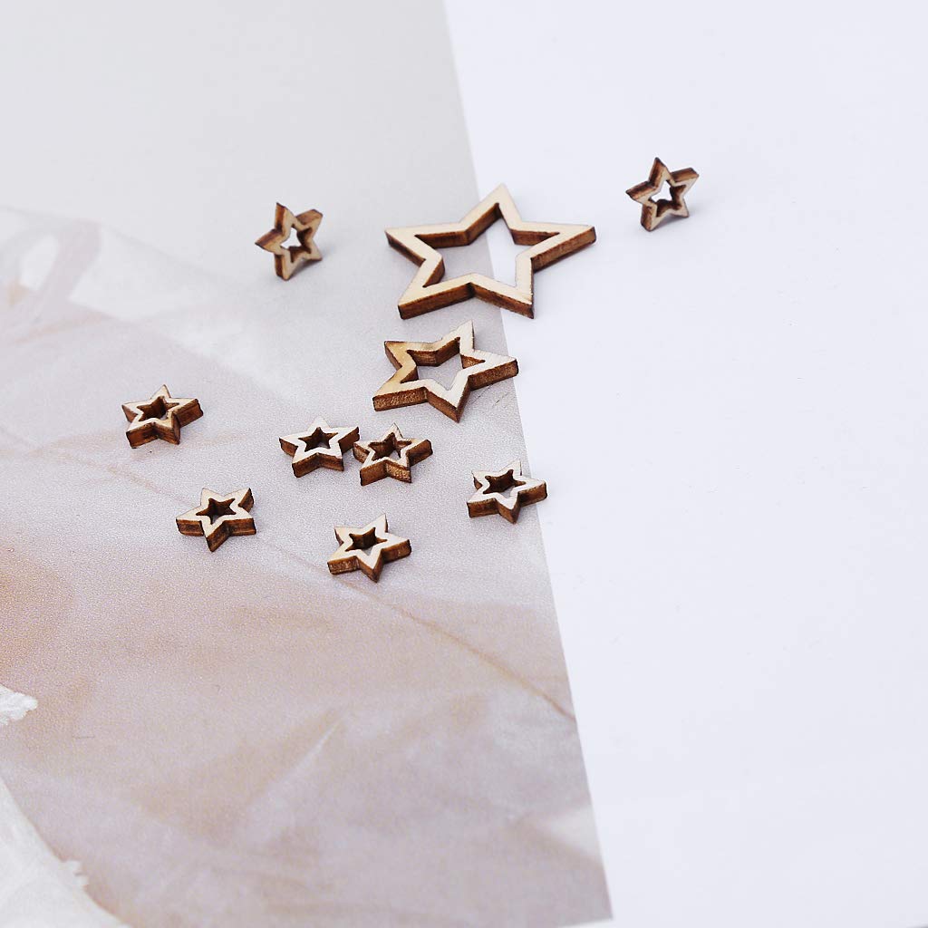 100pcs Natural Wooden Hollow Star Shapes (1-3cm) - DIY Craft Supplies for Wedding, Christmas & Home Decor - Perfect for Scrapbooking, Gift Wrapping & Party Decorations