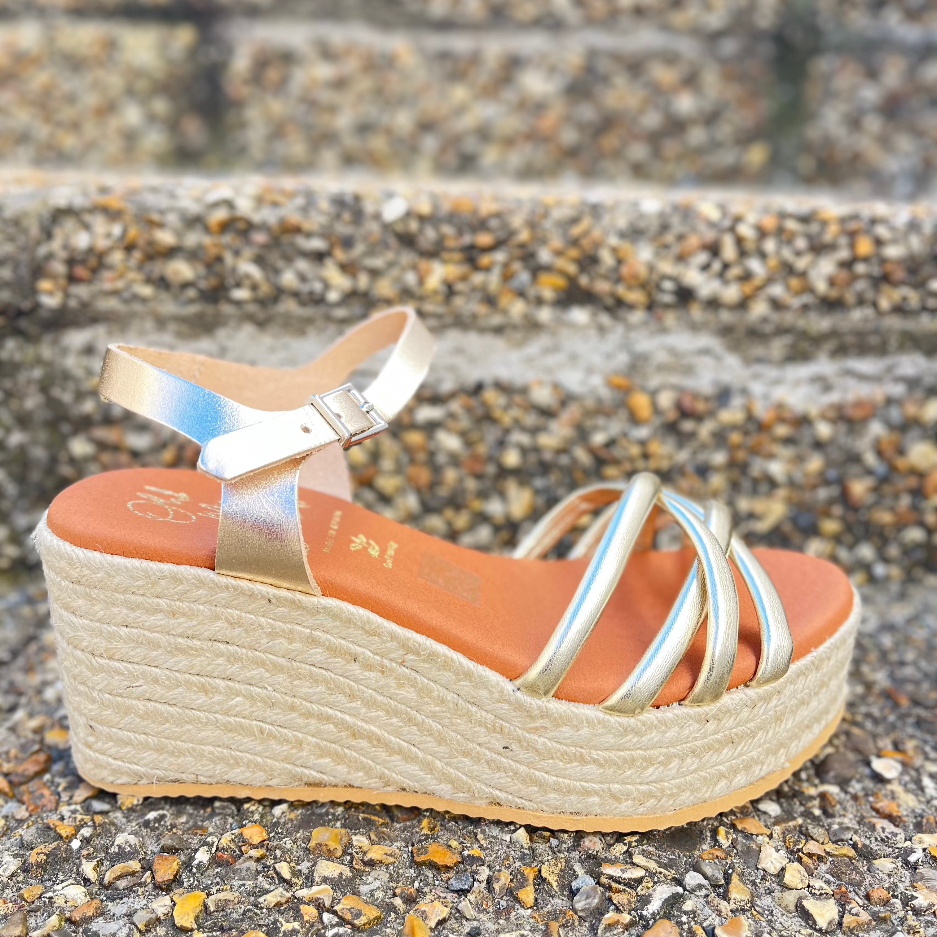 OH MY SANDALS Women's Gold Multi Strap Platform Wedge Sandals 5739 - Comfortable High Heel Summer Beach Shoes for Outdoor Parties & Vacation