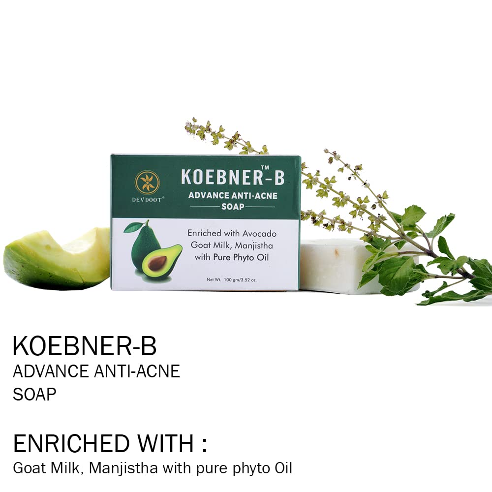 DEVDOOT Koebner-b Advanced Anti-Acne Soap with Avocado & Goat Milk - Enriched with Manjistha & Pure Phyto Oil (100g) - Gentle Cleansing for Oily & Acne-Prone Skin - Perfect for Daily Face Wash & Acne Treatment