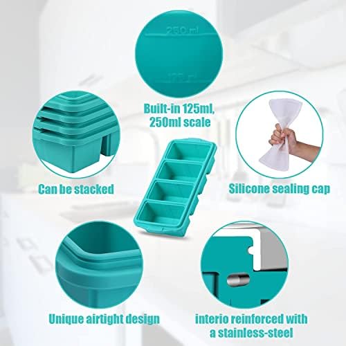 Silicone Freezing Tray with Lid - Large Non-Stick Ice Cube Tray for Soups, Broths & Sauces | 4 Compartment Freezer Container | Oven & Dishwasher Safe | Perfect for Meal Prep, Baby Food & Liquid Diet Storage
