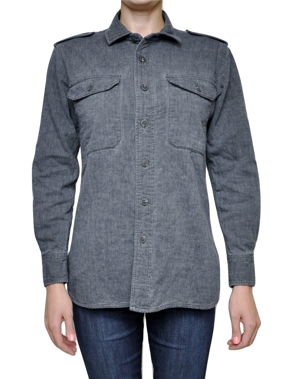 Joe's Jeans Men's Military Style Button-Down Shirt with Chest Pockets - Thick Cotton Work Shirt in Charcoal - Perfect for Outdoor Adventures, Casual Wear & Work Uniforms
