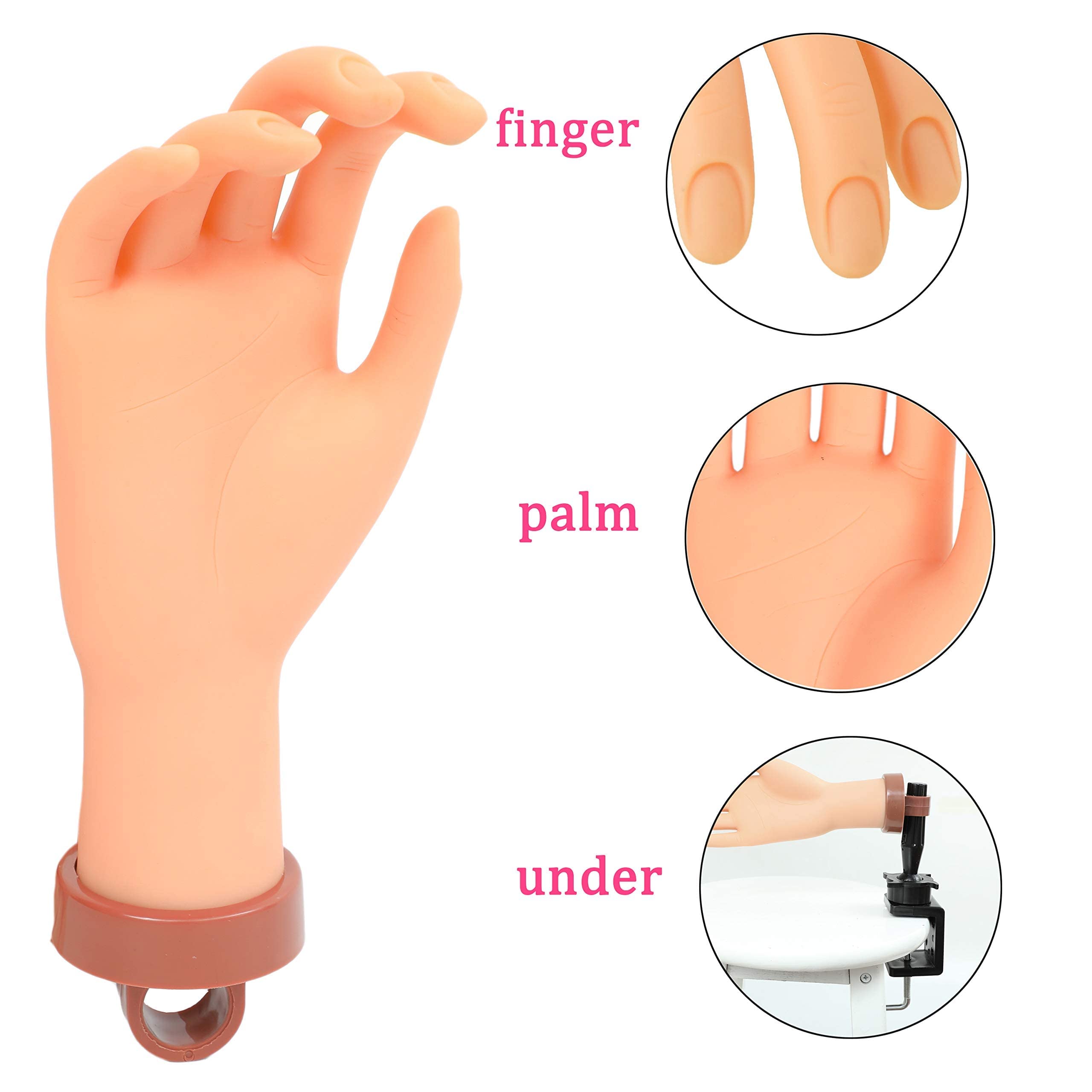 Professional Acrylic Nail Practice Hand - Mannequin Training Hand for Beginners, Fake Hand for Nail Art & Acrylic Nail Extension Practice - Perfect for Home Salon, Nail School & DIY Nail Training (1Pc)