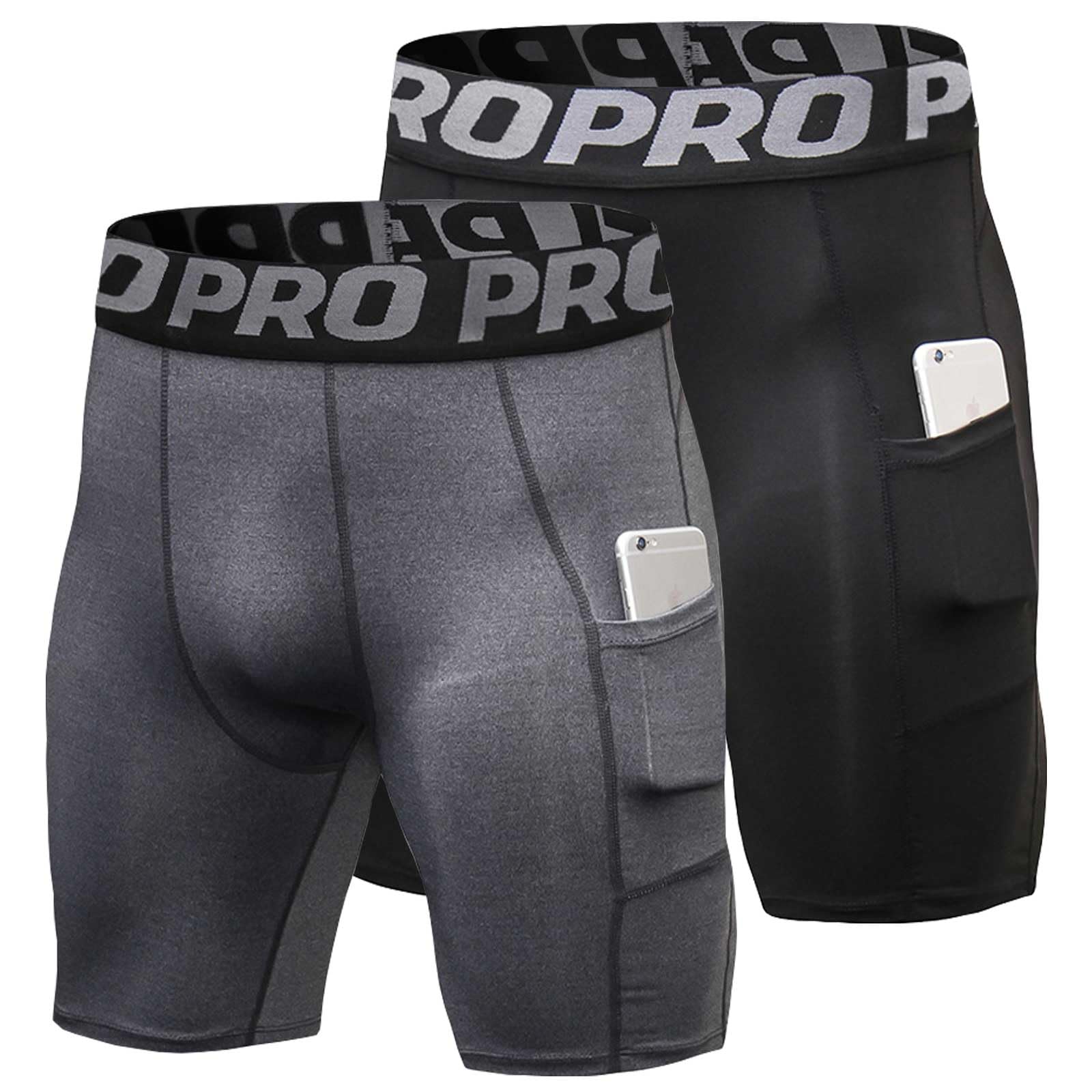 **Men's Compression Running Shorts with Phone Pocket - Athletic Spandex Sport Shorts for Workout, Cool Dry Baselayer Underwear - Ideal for Running, Gym & Outdoor Activities**
