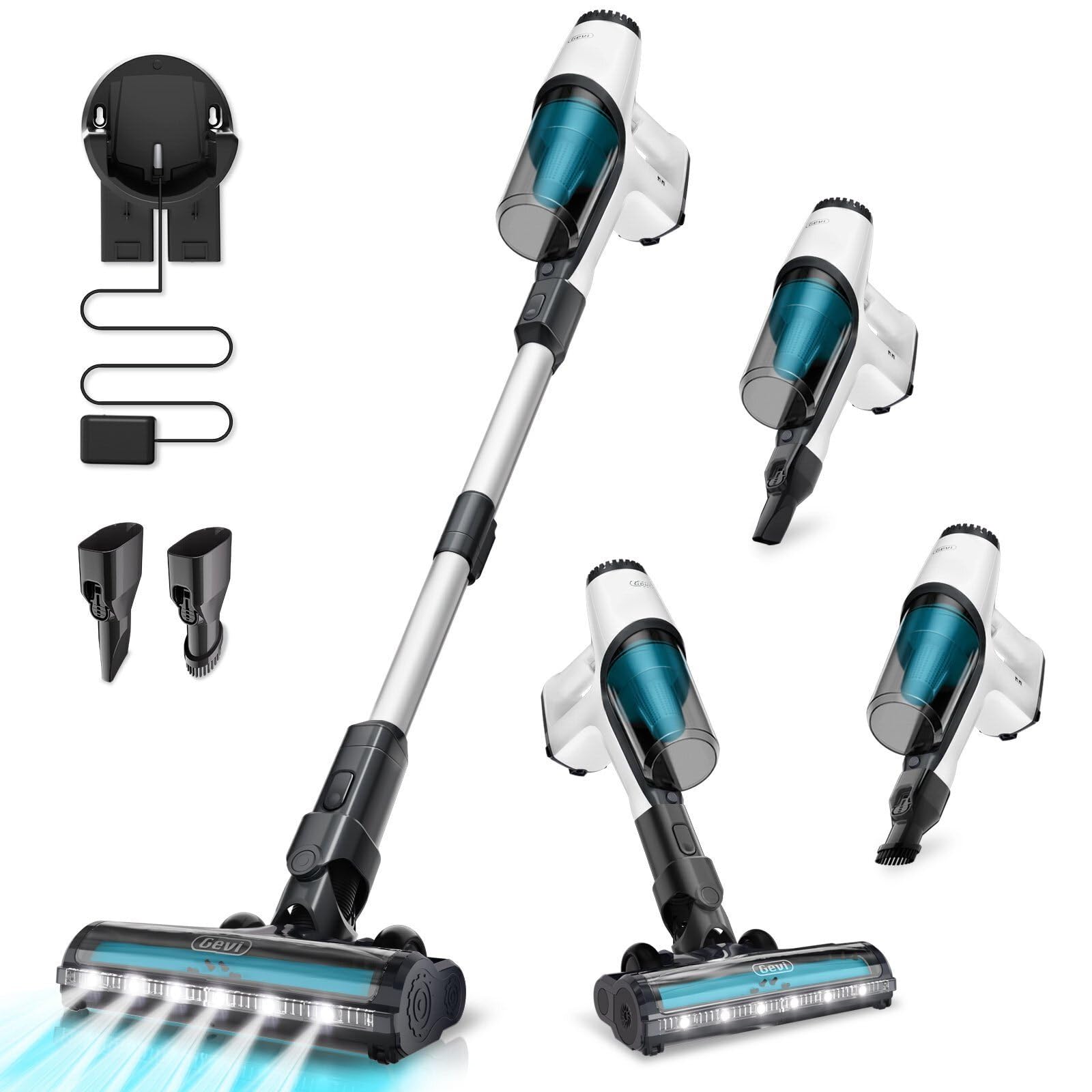 Gevi 20KPa Powerful Cordless Stick Vacuum Cleaner - 6-in-1 Lightweight Vacuum with 45min Runtime for Hard Floors, Carpets & Pet Hair - White | Perfect for Home Cleaning, Pet Owners & Quick Pickups