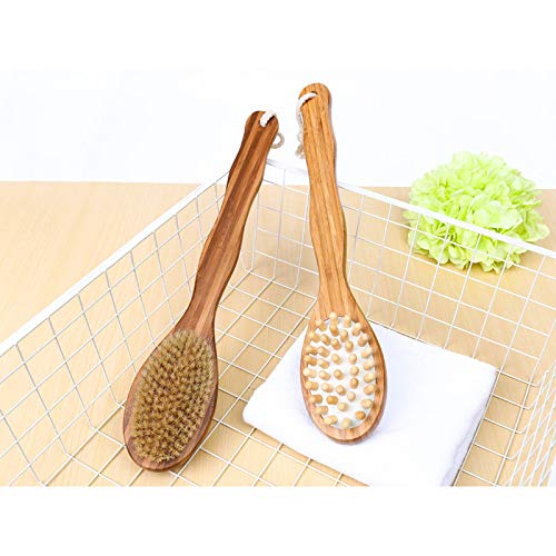100% Natural Boar Bristle Dry Body Brush for Exfoliation & Skin Renewal - Long Handle Wooden Back Scrub Brush for Shower, Spa & Lymphatic Massage - Remove Dead Skin Cells & Improve Circulation