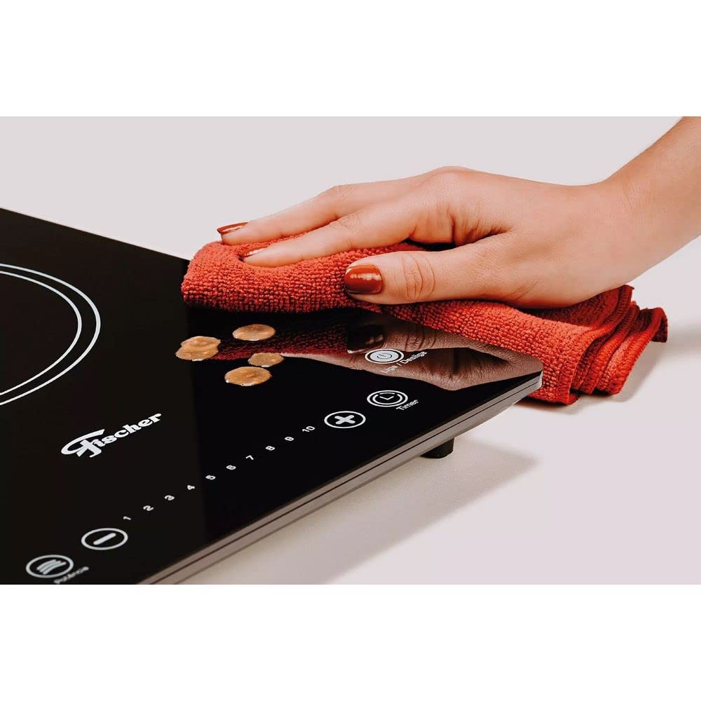 FISCHER 1-Burner Black Glass Induction Cooktop 220V - Portable Single Burner Stove for Small Kitchens, Dorms & RVs - Energy Efficient Vitroceramic Cooktop (Model 26884-59097)