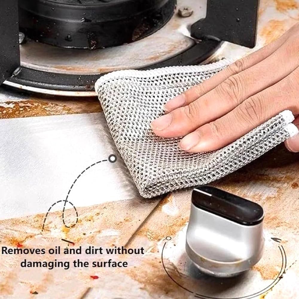Shrux Premium Dishwashing Rags - Extra Strong Scrubbing & Cleaning Cloths for Kitchen Dishes, Sinks, Countertops, Stove Tops | Easy Rinse Steel Wire Dish Cloth | Scratch-Free Powerful Cleaning Wipes for Utensils & Bathroom | Ideal for Daily Kitchen Cleaning & Tough Stain Removal