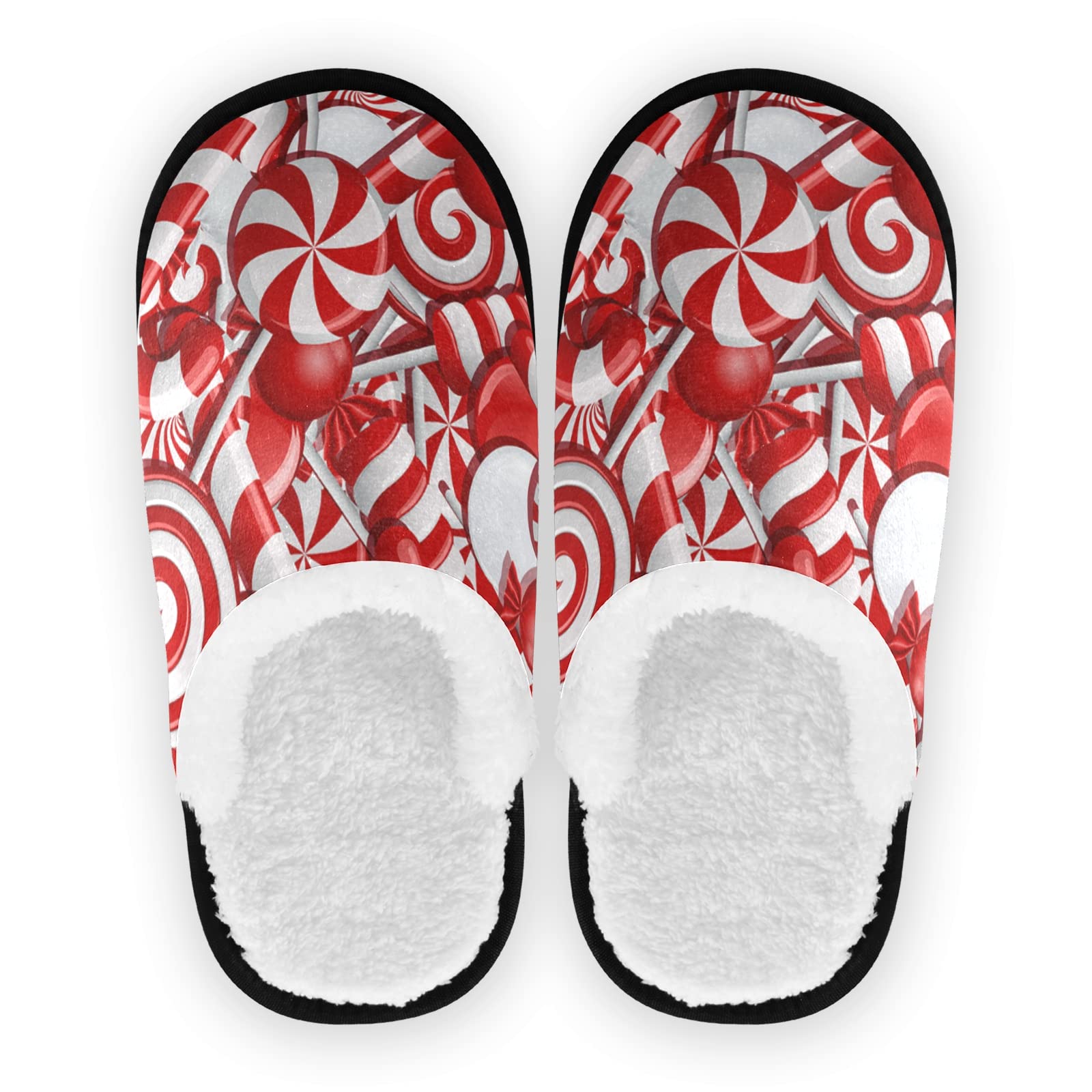 **Women's Candy Cane Slippers - Soft Fuzzy Christmas Slippers for Women - Cozy Coral Fleece House Shoes for Indoor & Outdoor Use - Perfect for Holiday Gifts, Travel & Relaxation at Home**