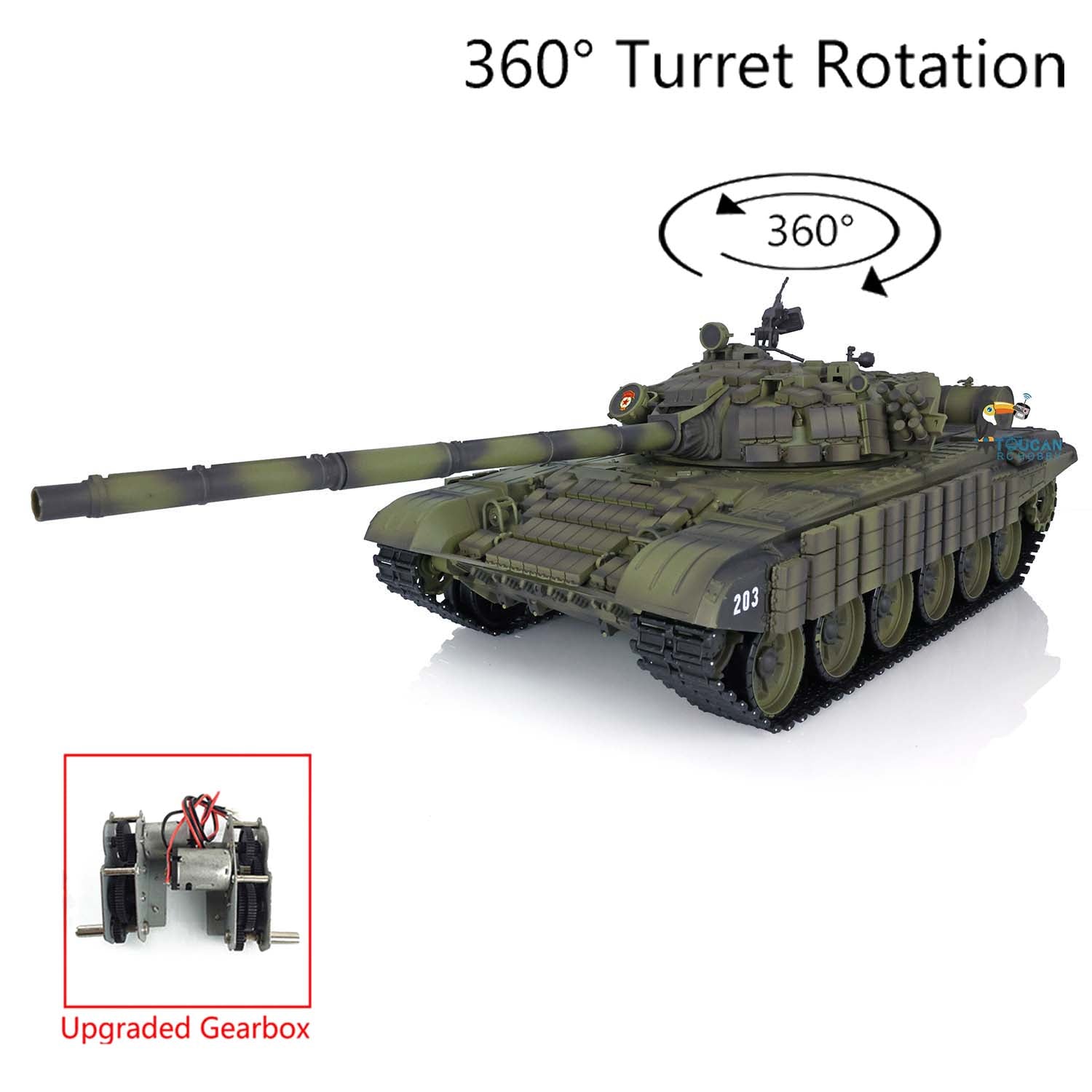 1/16 Heng Long Plastic RC Tank - Soviet Russian T72 7.0 Model with 360° Steel Gearbox, Infrared Combat System & Armor Parts | Military Collection, Battle Simulation, Gift for Tank Enthusiasts