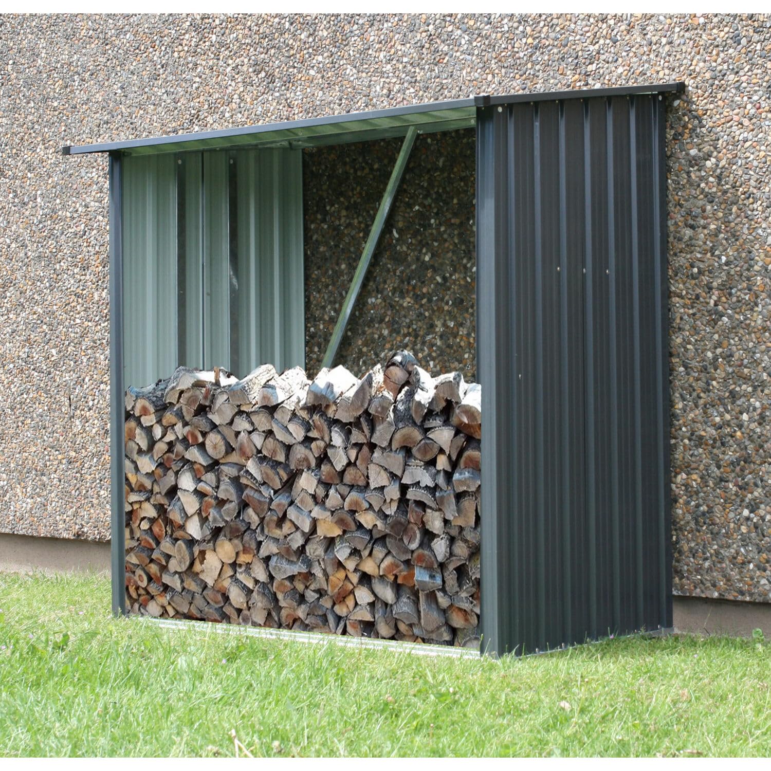 Hanover 5.3-Ft. x 3.75-Ft. x 5-Ft. Steel Firewood Rack - Indoor/Outdoor Weather-Resistant Wood Storage Shed with Sloped Roof for Firewood, Pellets & Lumber - Dark Gray - Perfect for Patio, Deck, Garage or Backyard Firewood Organization