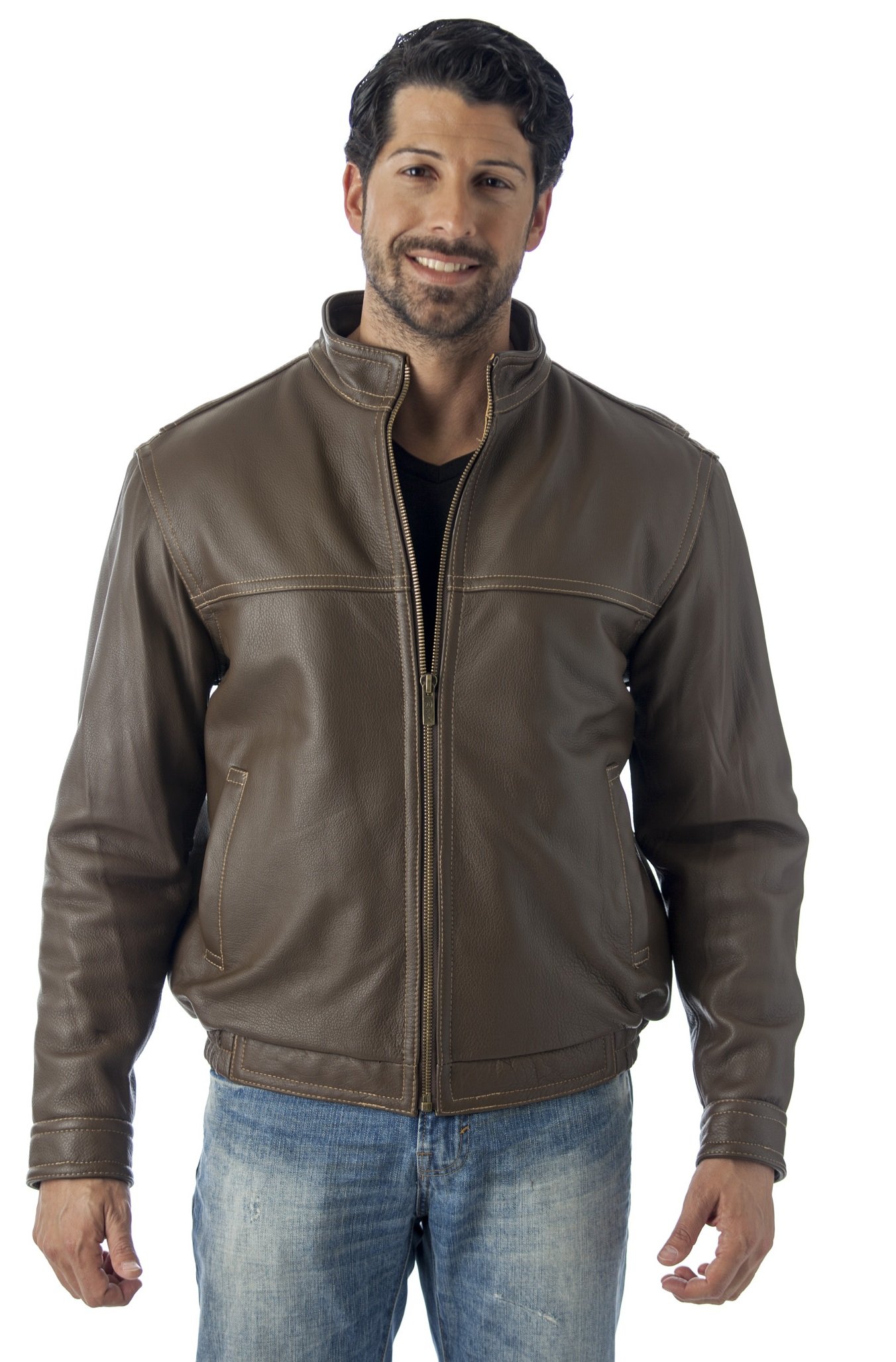 REED Men's Contemporary Stand-Up Collar Leather Jacket - Stylish Biker Jacket for Casual & Night Out | Perfect for Motorcycle Riding, Date Nights & Fall Fashion