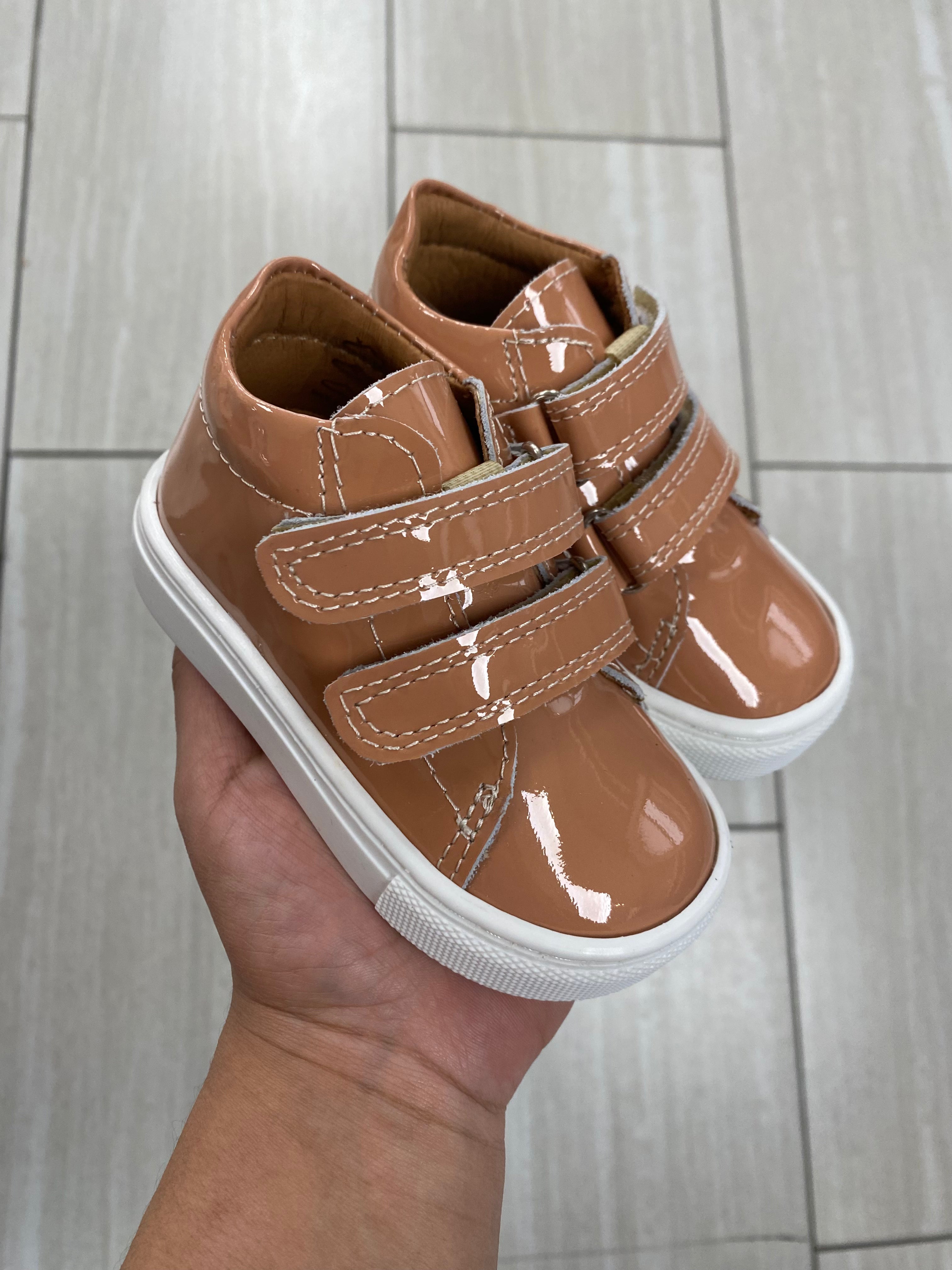 Atlanta Moccasin Peach Patent Leather Baby Shoes with Velcro Strap - Comfortable First Walkers for Toddlers, Perfect for Daily Wear & Outdoor Play