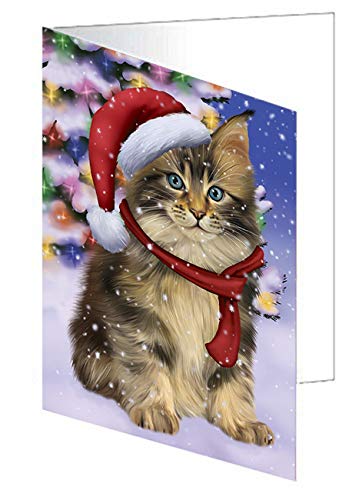Winterland Wonderland Maine Coon Cat Greeting Cards - 20 Pack Adorable Pet Invitation Cards with Envelopes - Christmas Pet Artwork Holiday Cards GCD65333 for Cat Lovers, Birthday & Seasonal Greetings