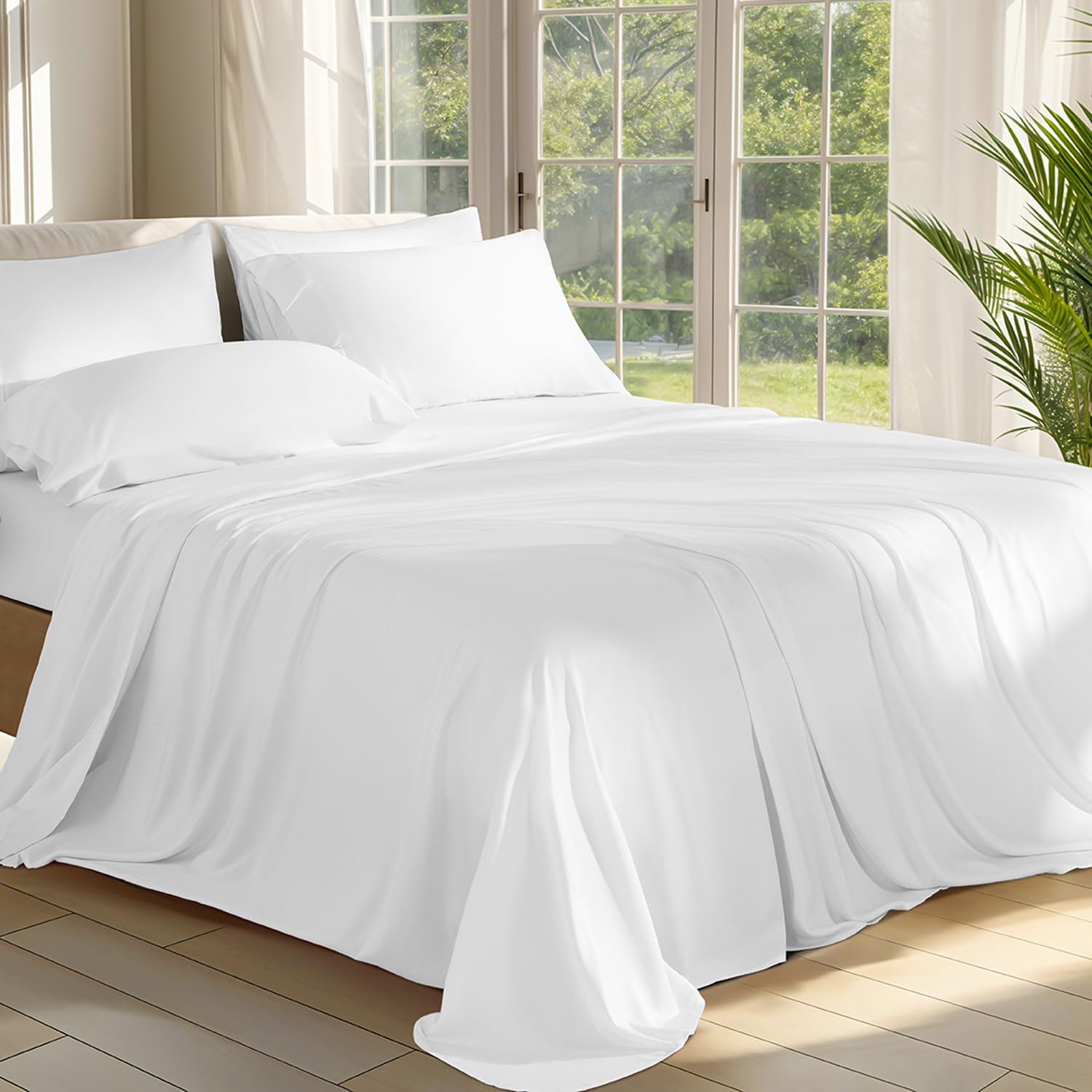 Bamboo Viscose Full Size Bed Sheets Set of 6 - Ultra Cooling & Silky Soft 100% Bamboo-Derived Viscose Sheets with 16